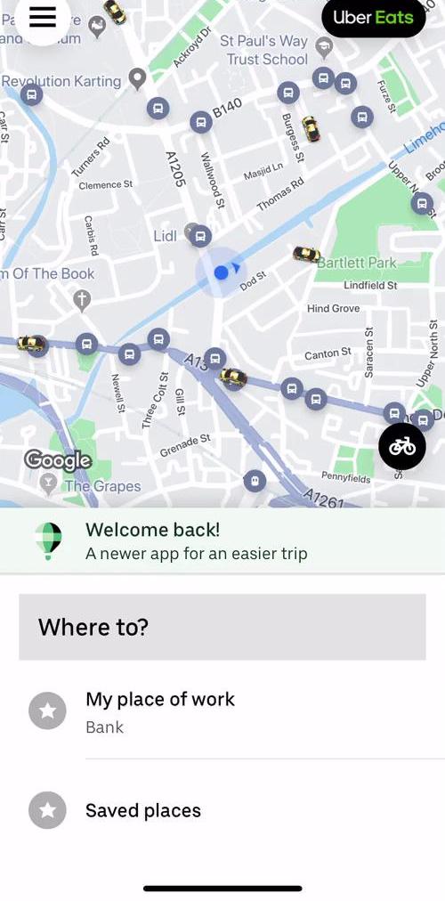 Uber Home screen in the Deleting Your Account flow