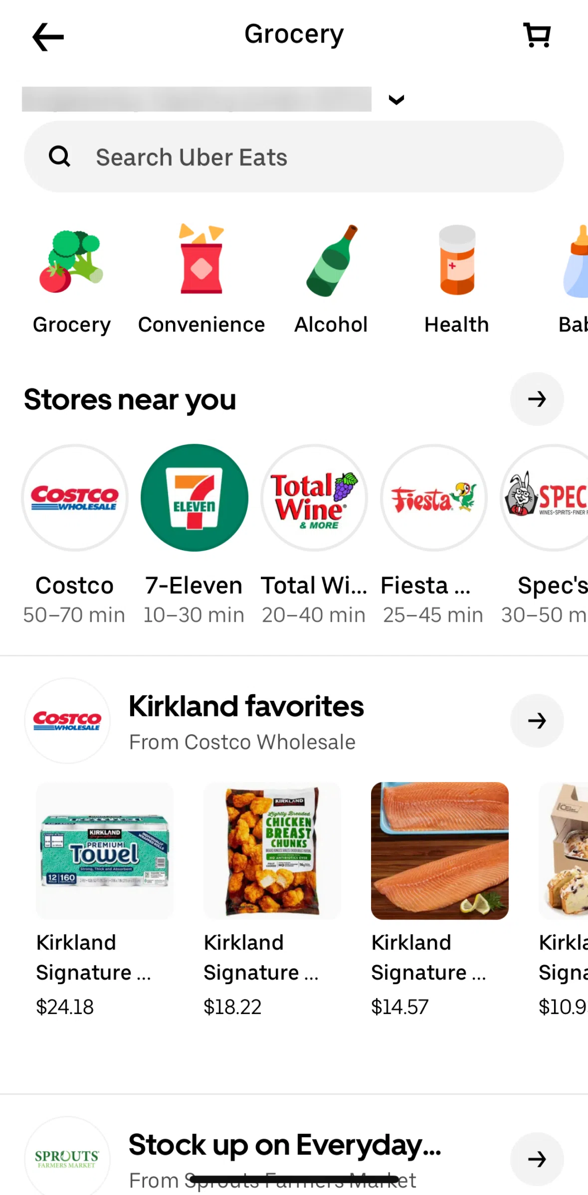 Uber Screen screen in the Grocery flow
