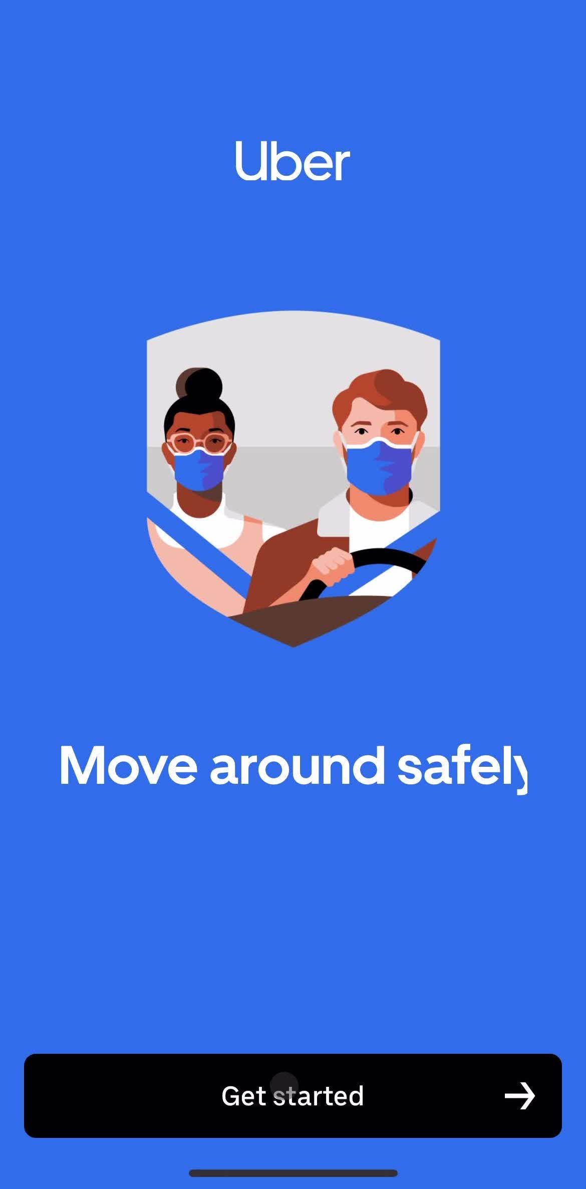 Uber Get started screen in the Logging In flow