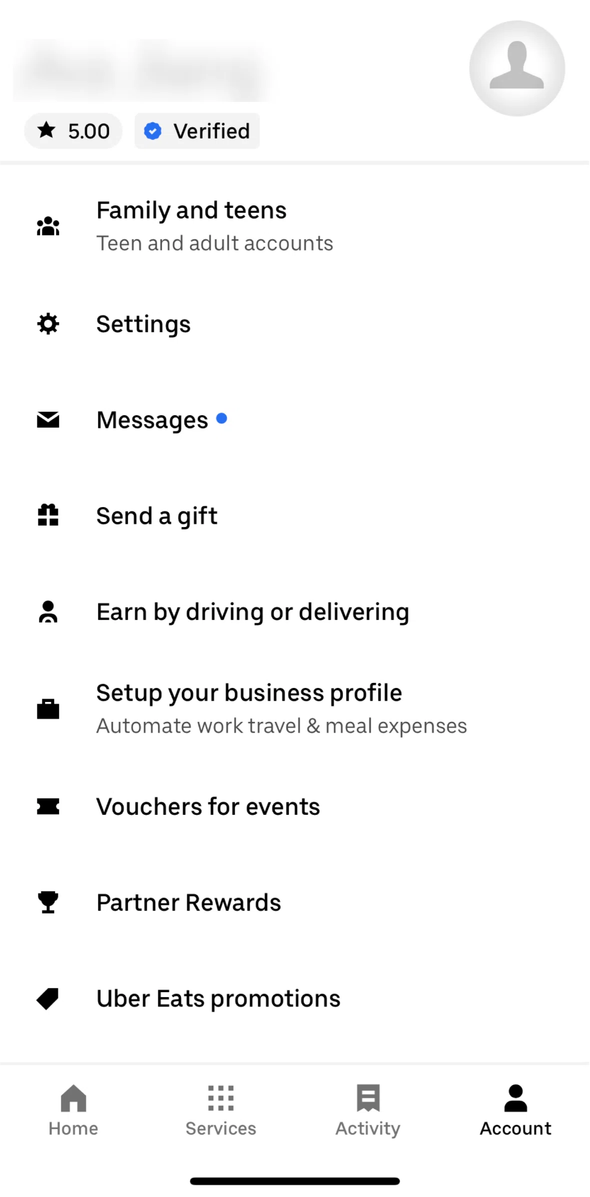 Uber Screen screen in the Messages flow