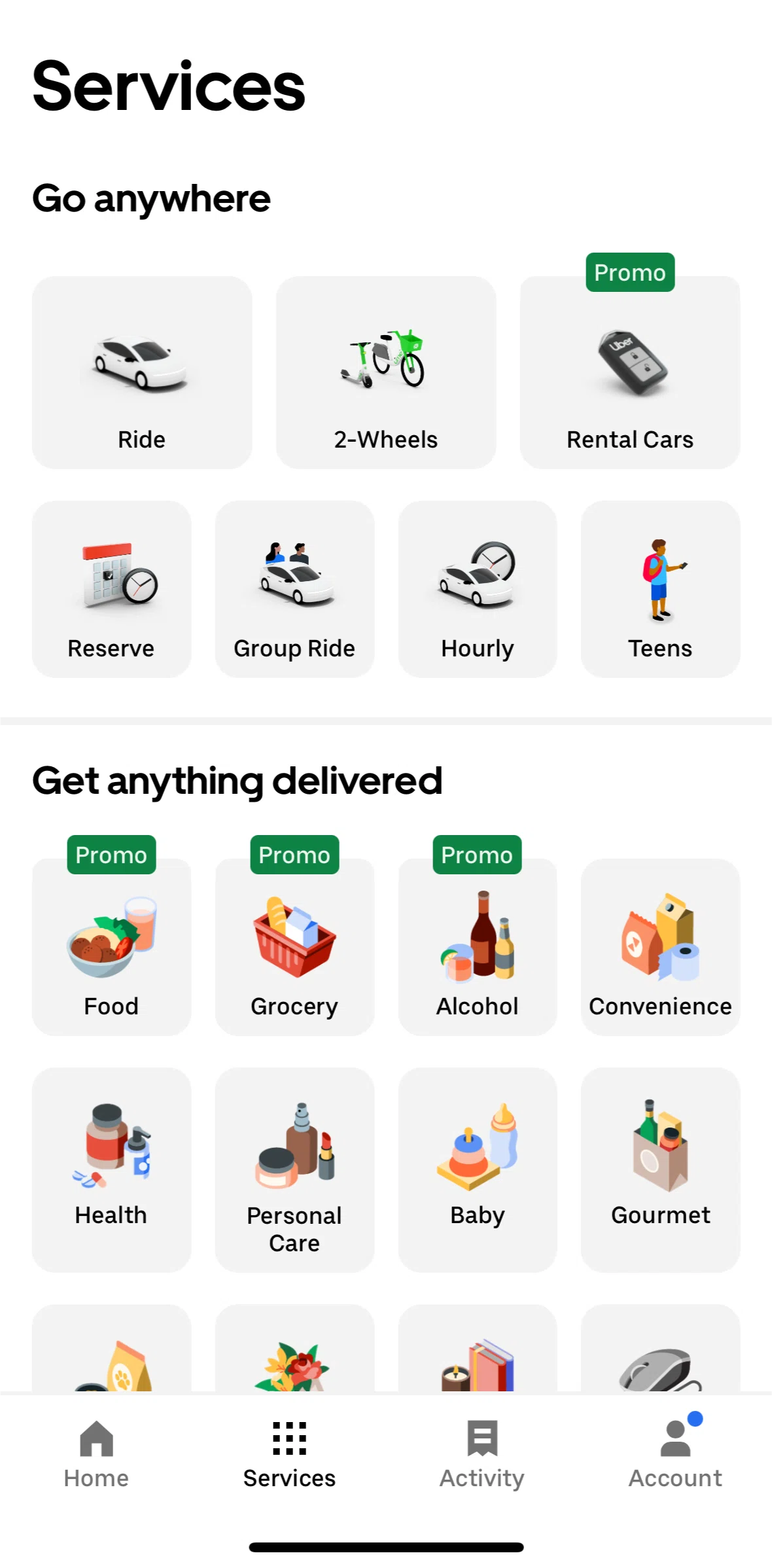 Uber Screen screen in the Rent a car flow