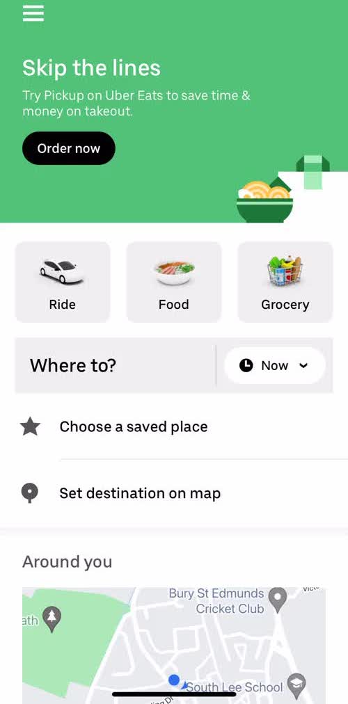 Uber Home screen in the Saved Places flow
