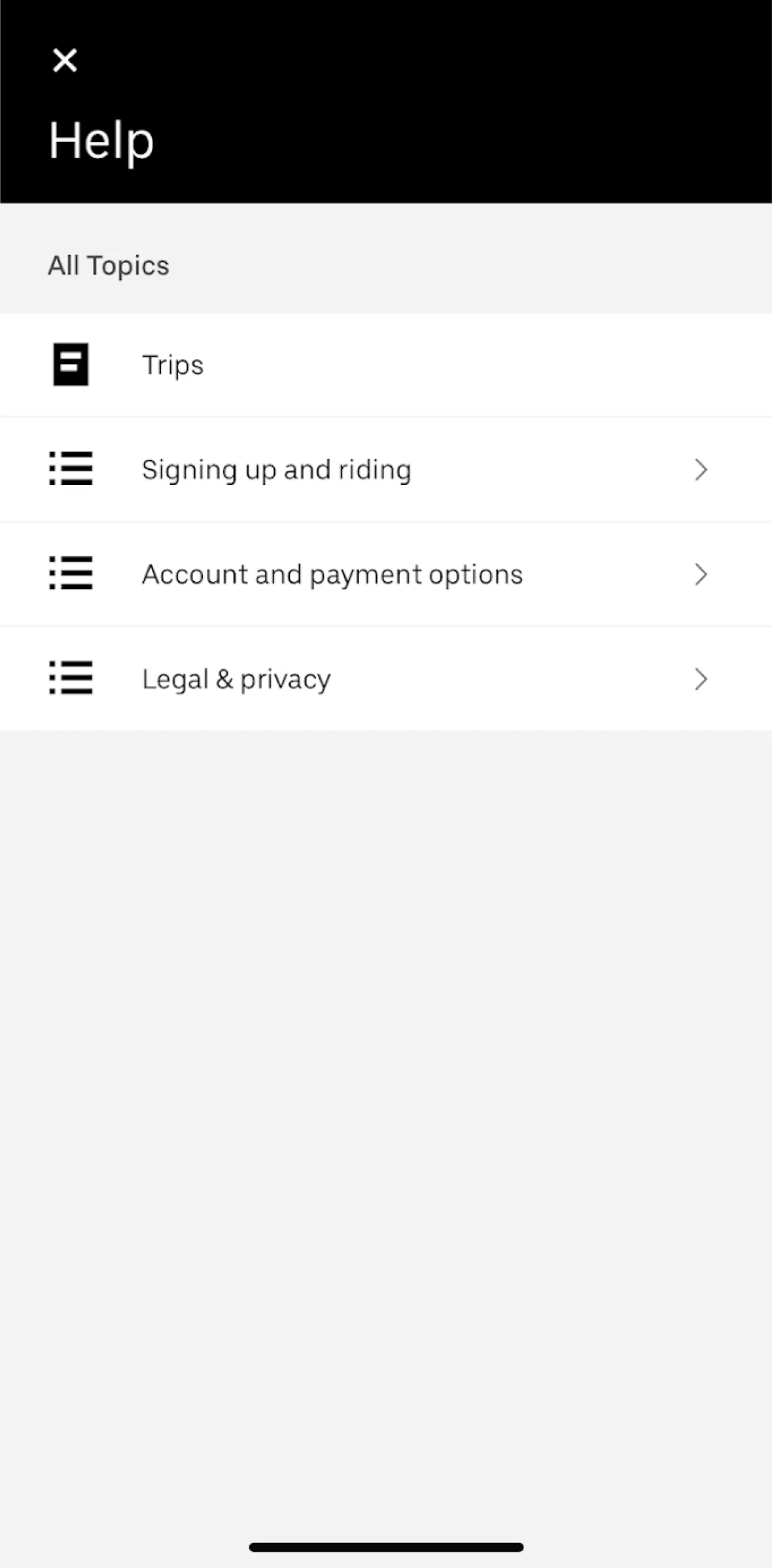 Uber Screen screen in the Trips flow
