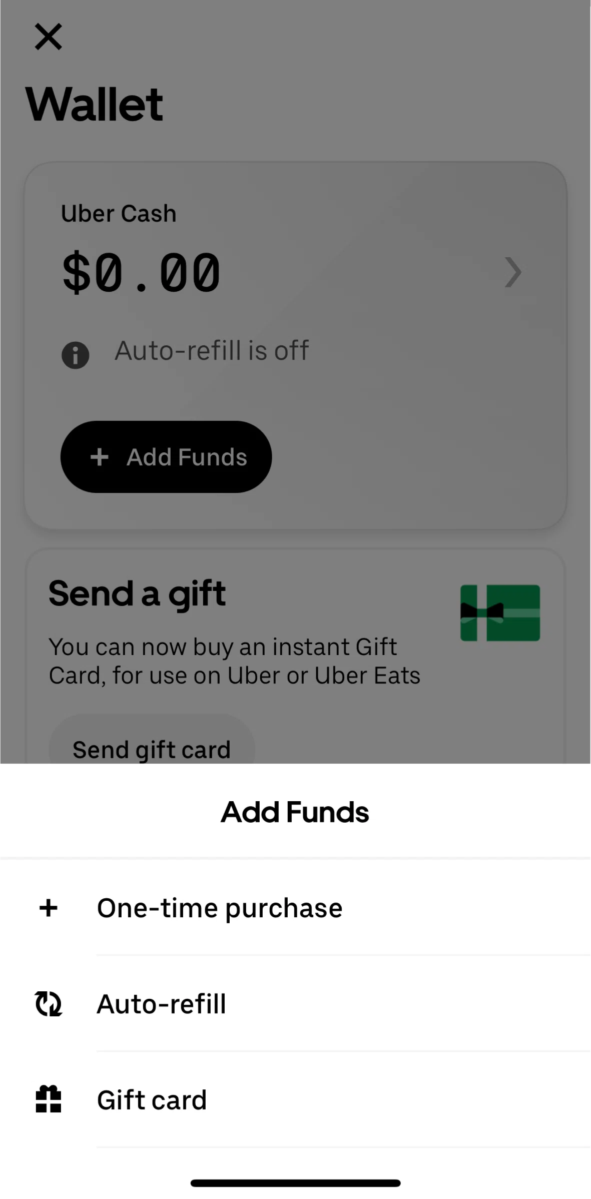 Uber Screen screen in the Turning on auto-refill flow