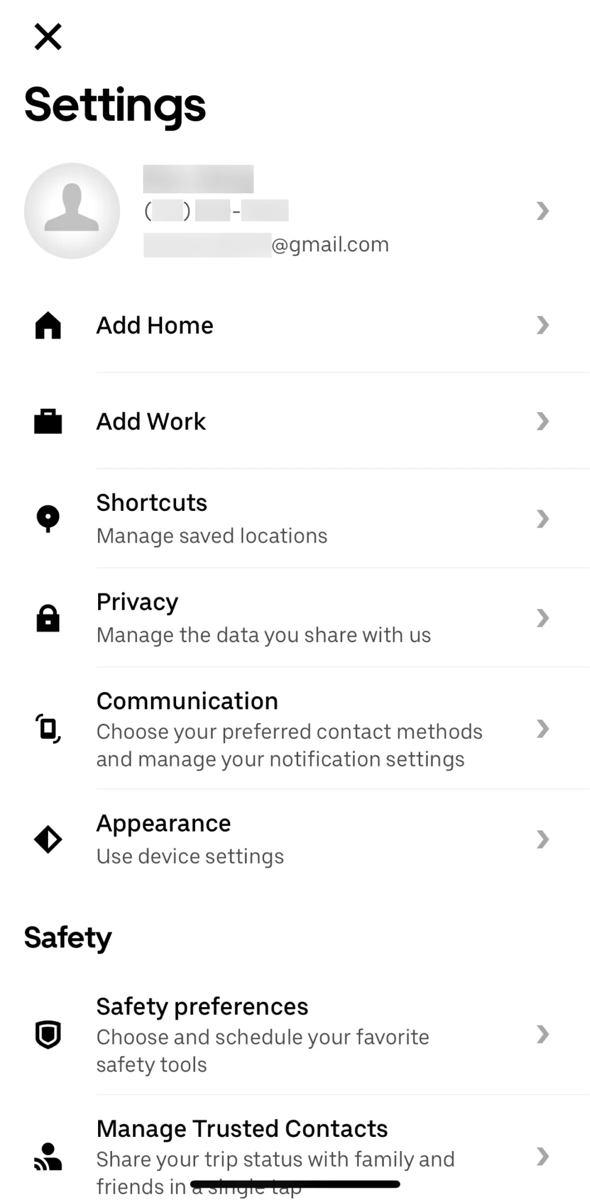 Uber Screen screen in the Uber account flow