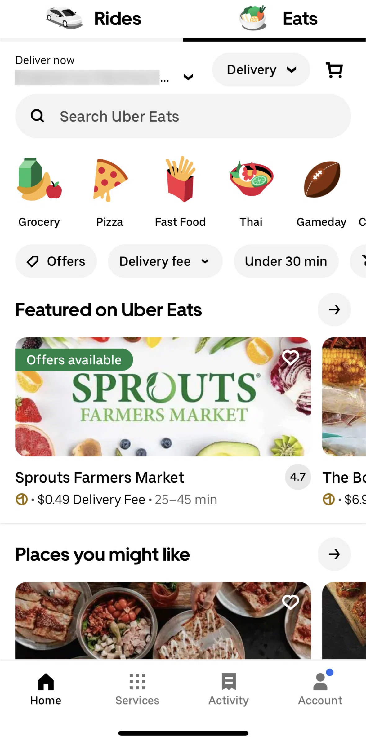 Uber Screen screen in the Uber Eats flow