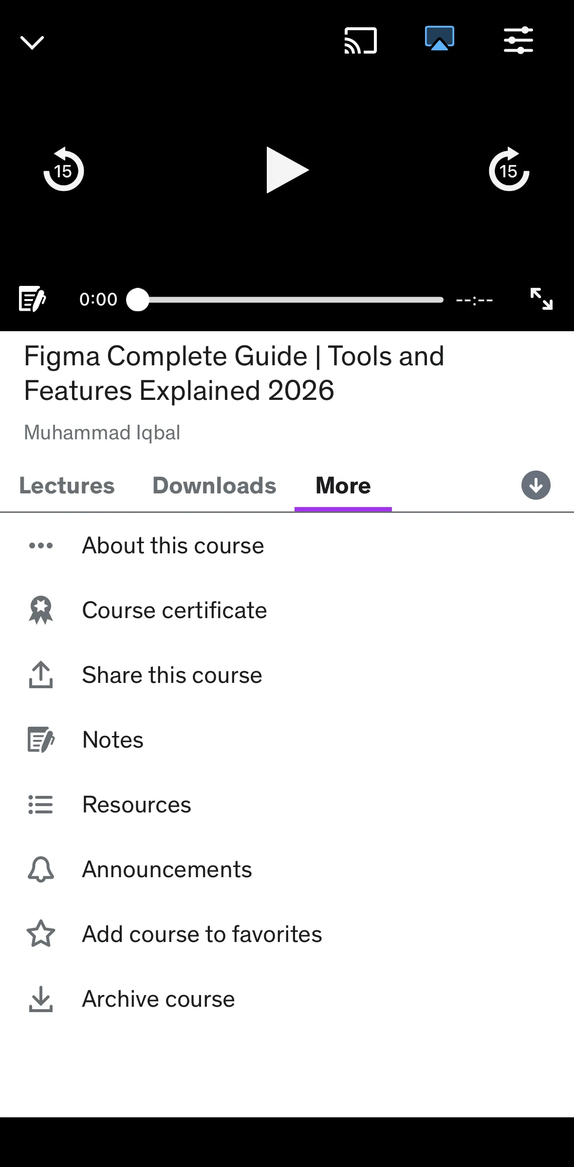 Udemy Screen screen in the Announcements flow