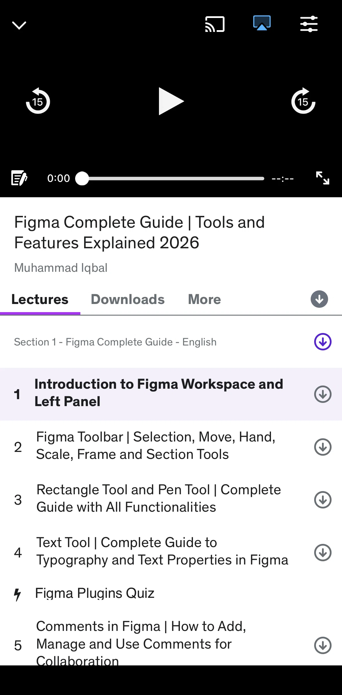 Udemy Screen screen in the Completing a quiz flow