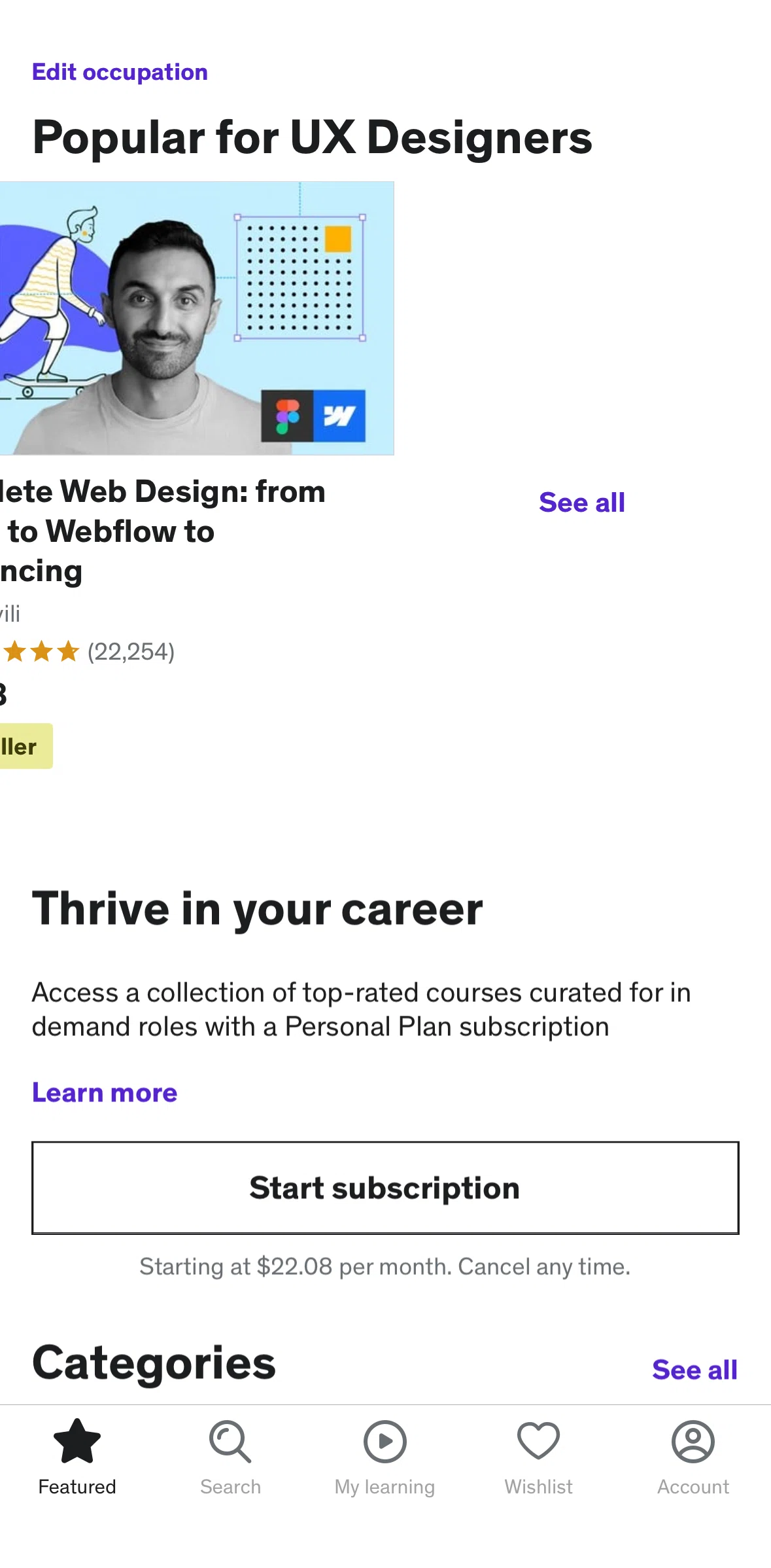 Udemy Screen screen in the Course detail flow