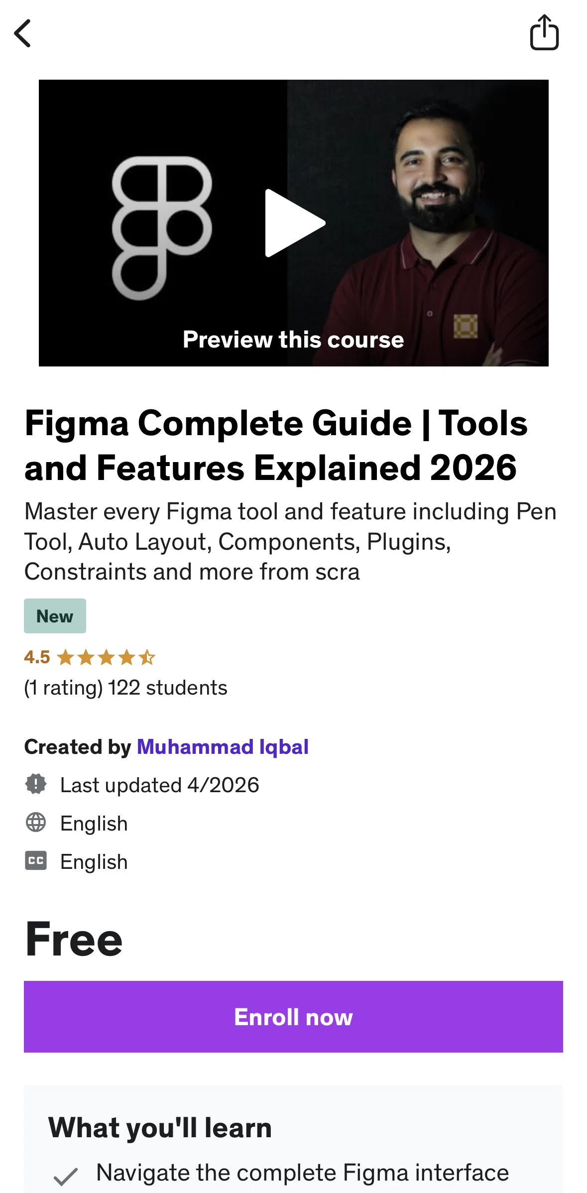 Udemy Screen screen in the Enrolling in a course flow