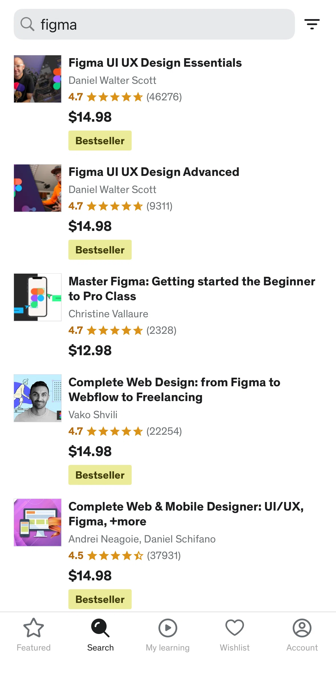 Udemy Screen screen in the Filtering & sorting courses flow