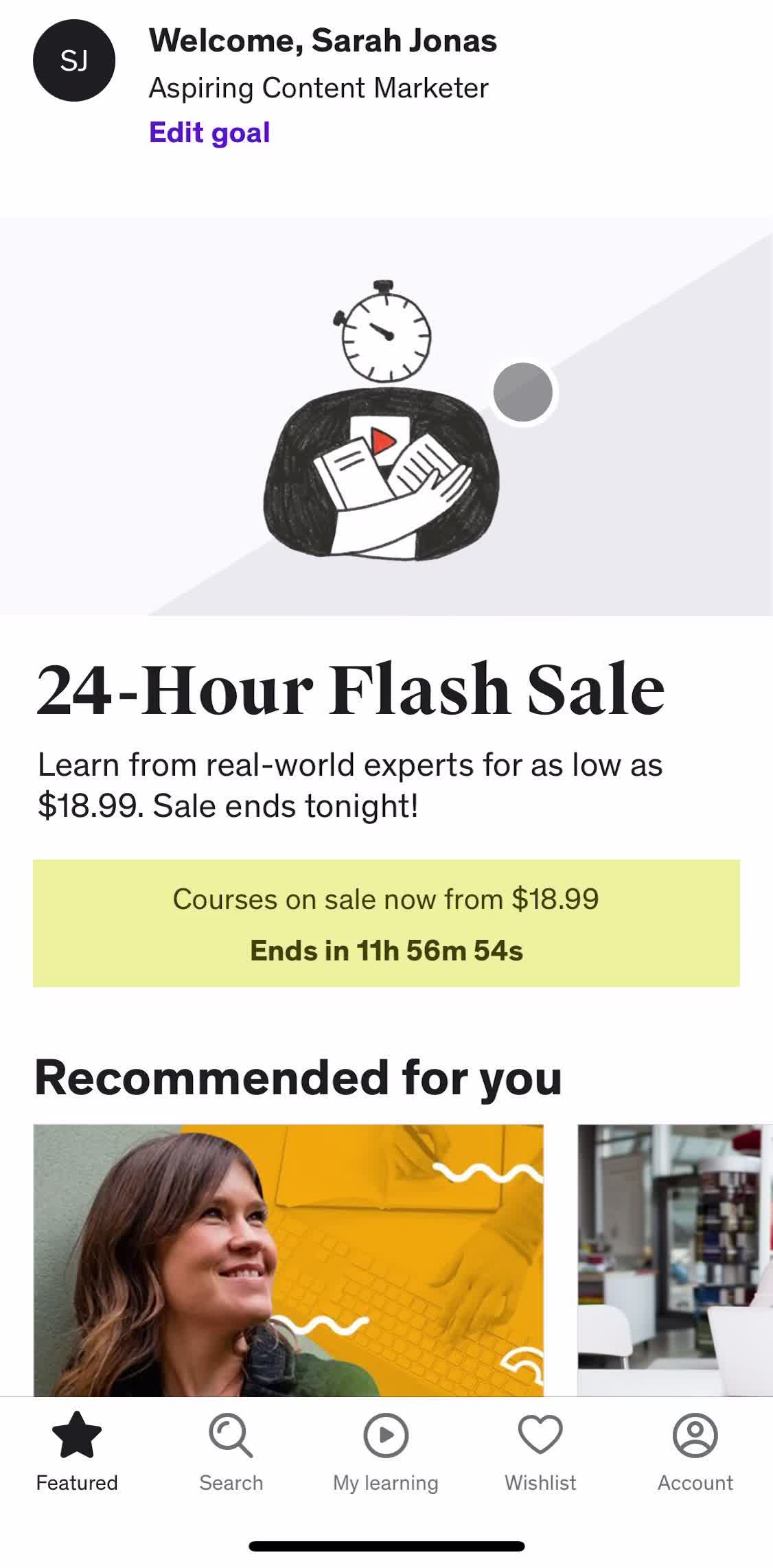 Udemy Home screen in the General Browsing flow