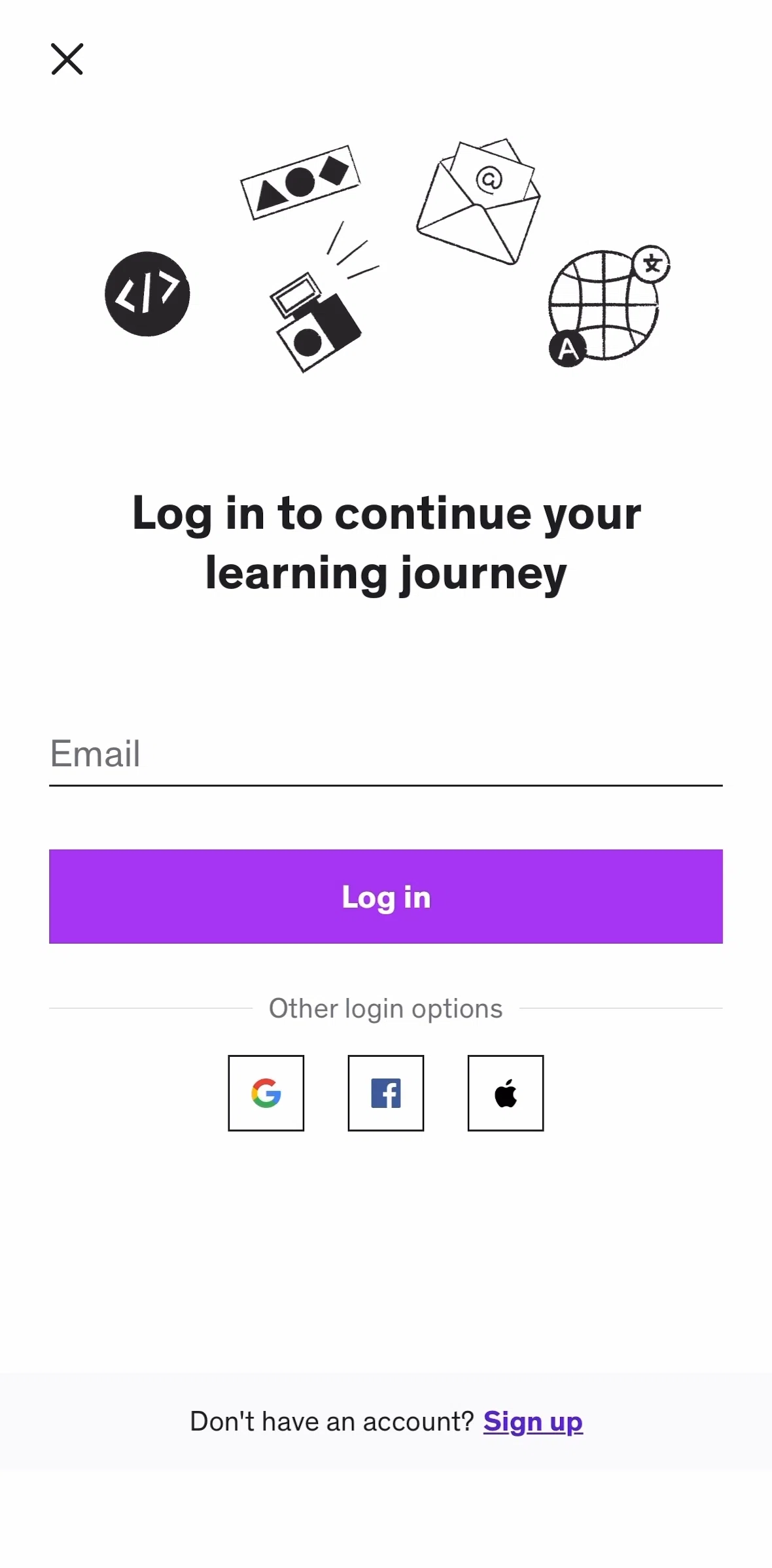 Udemy Screen screen in the Logging in flow