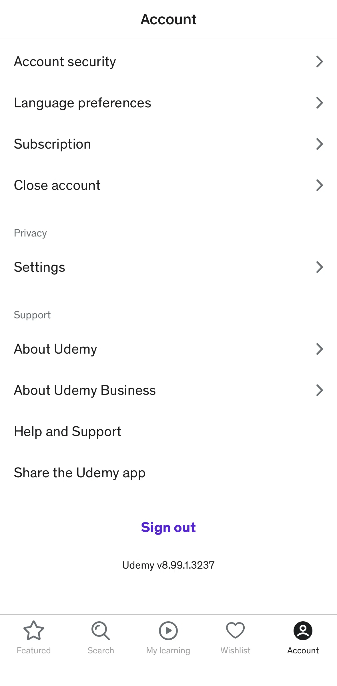 Udemy Screen screen in the Logging out flow