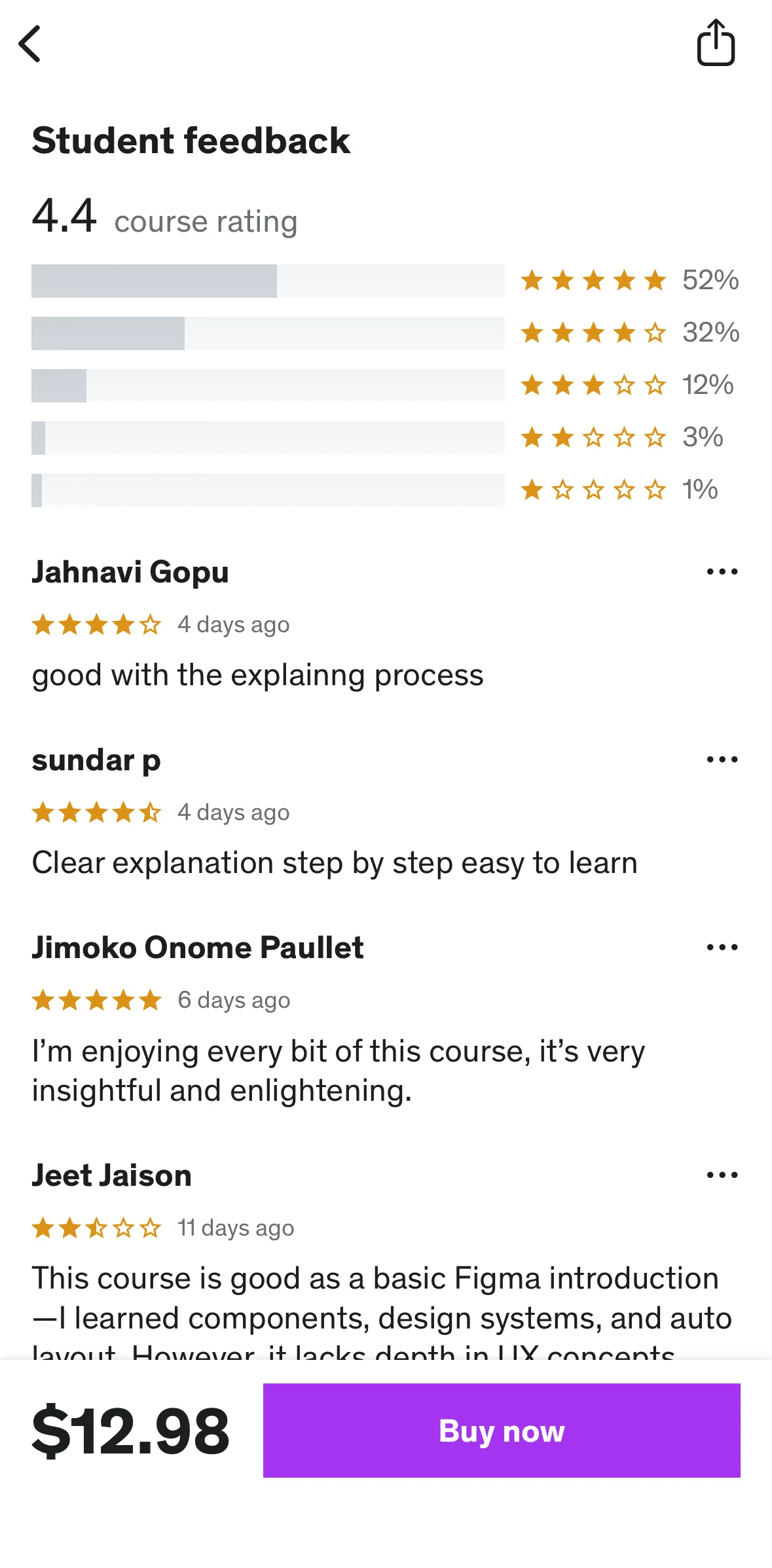 Udemy Screen screen in the Reporting a review flow