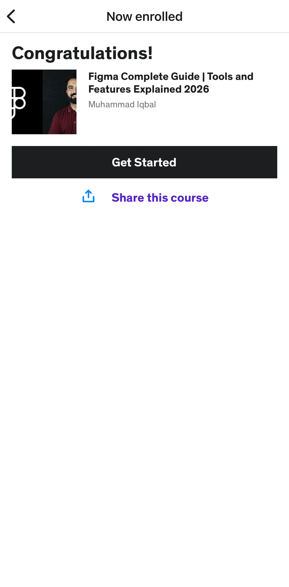 Udemy Screen screen in the Starting a course flow
