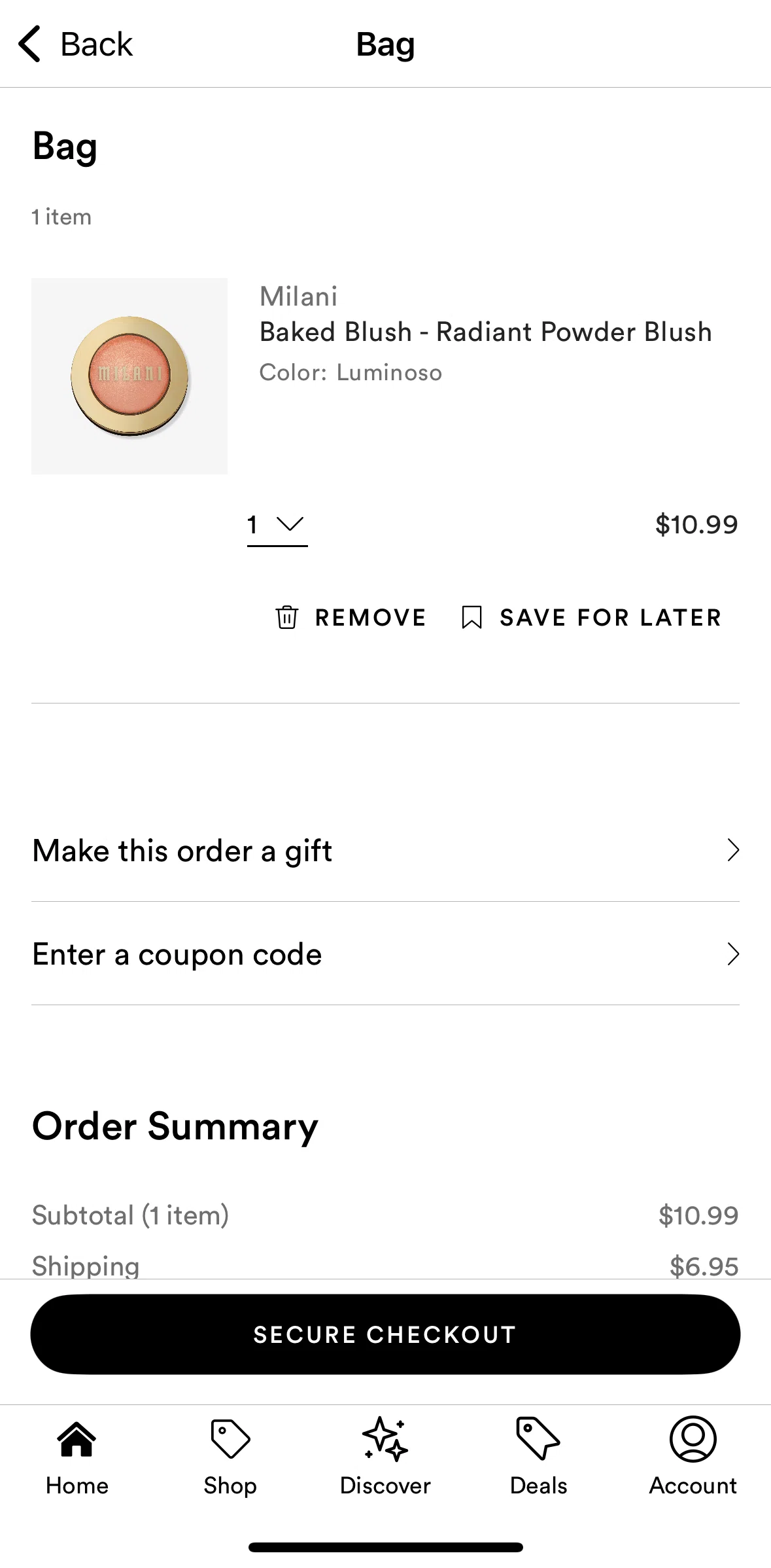 Ulta Beauty Screen screen in the Add coupon code flow
