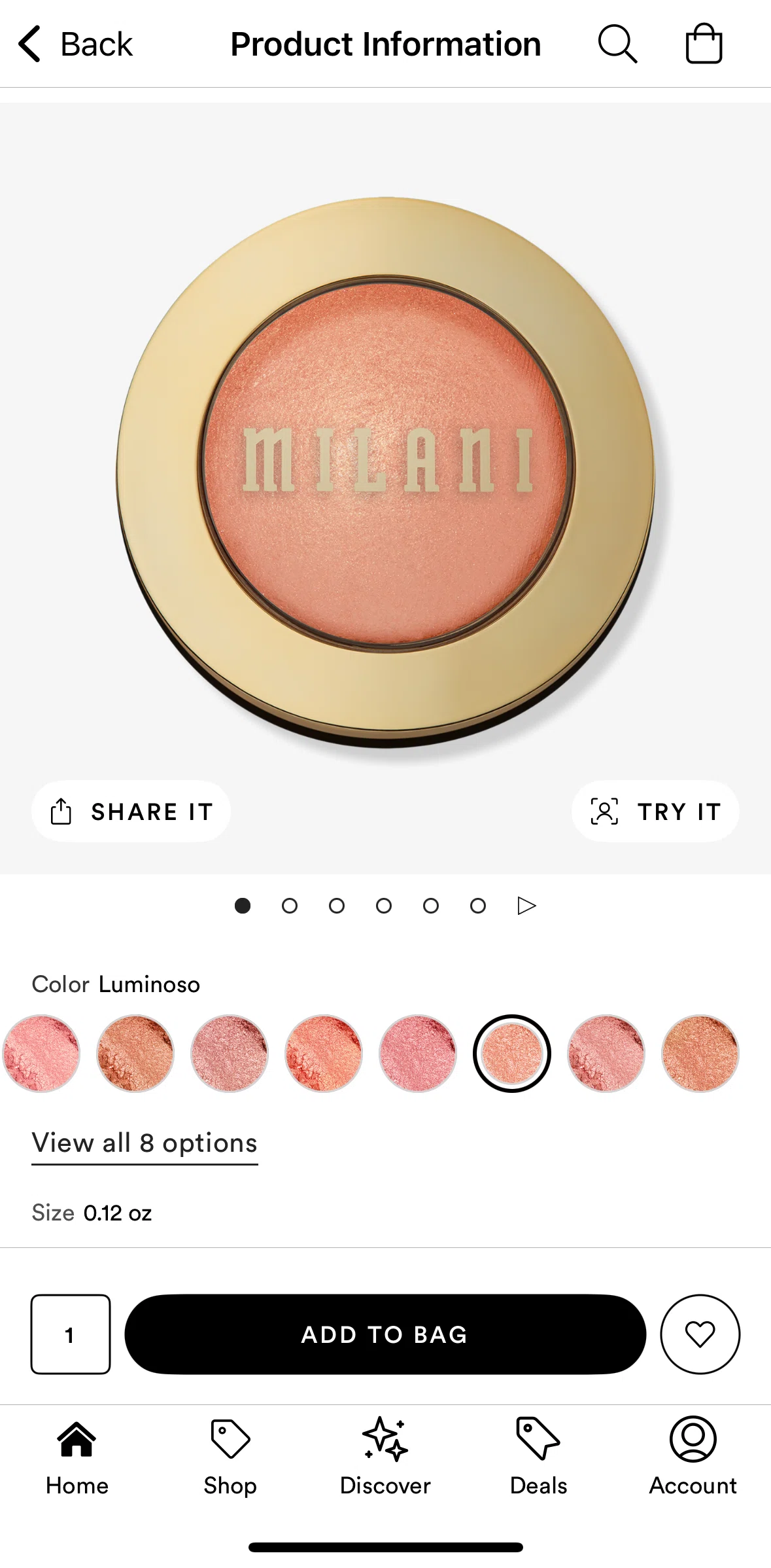 Ulta Beauty Screen screen in the Color options flow