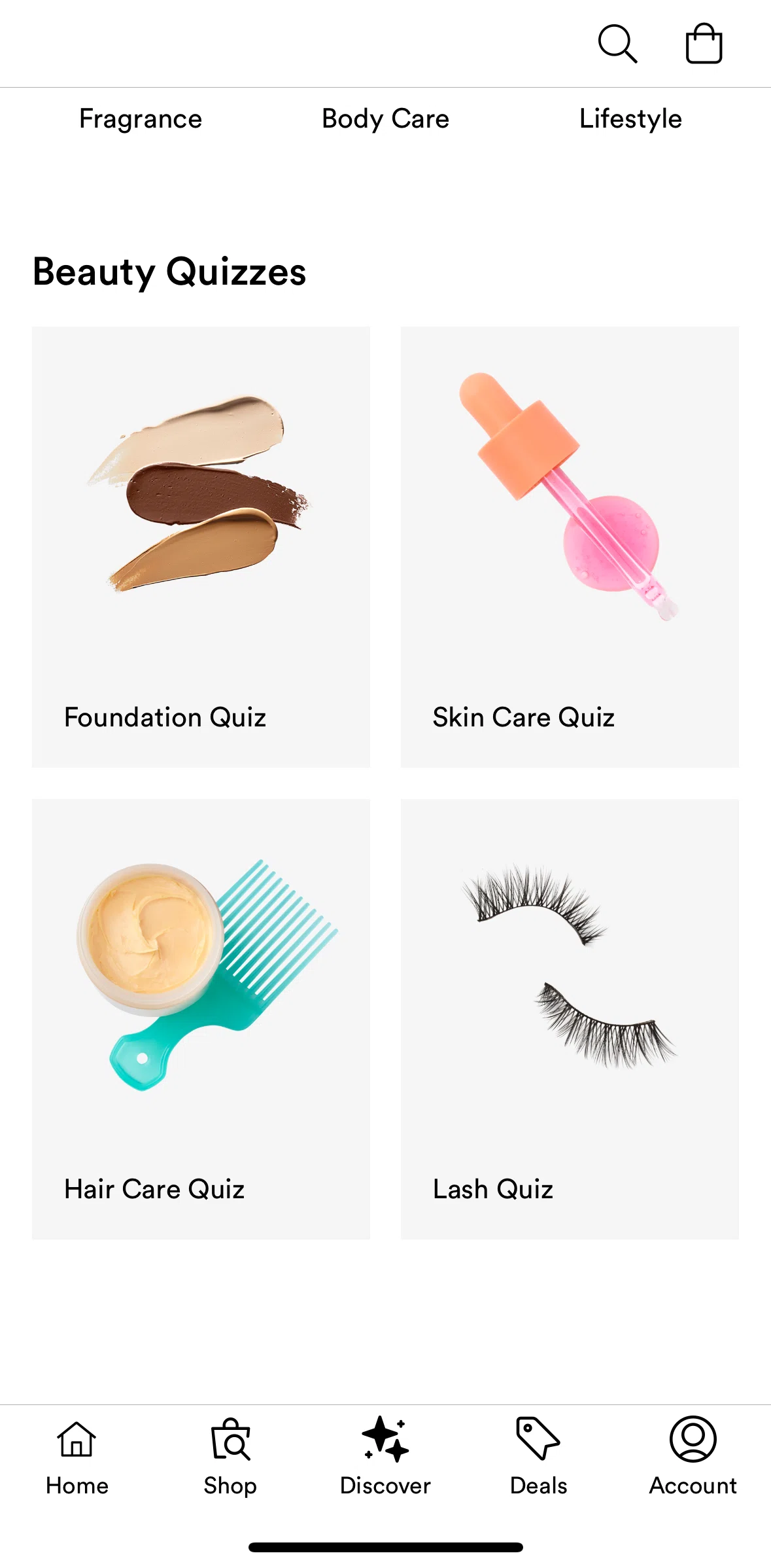 Ulta Beauty Screen screen in the Completing a quiz flow