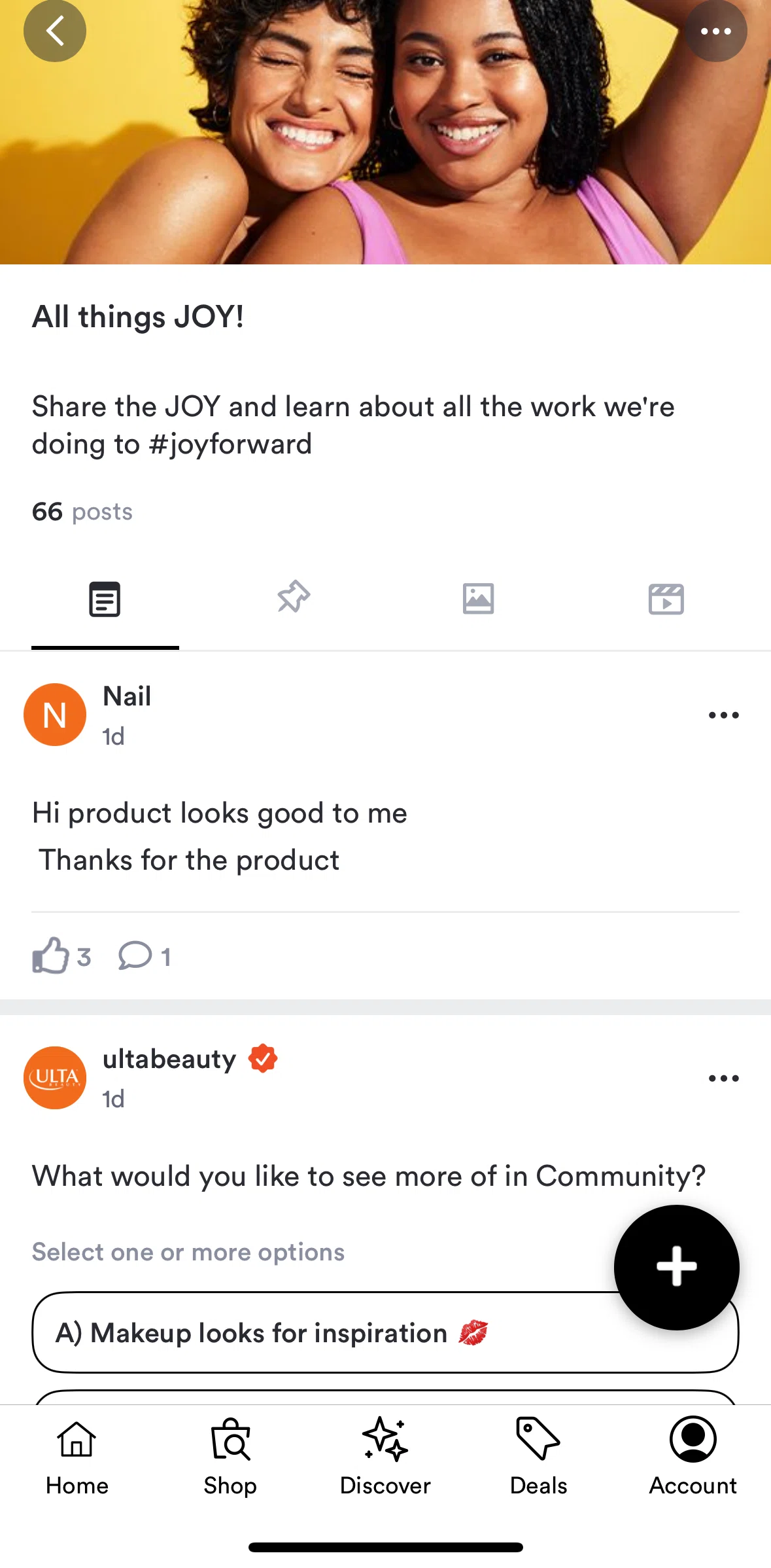 Ulta Beauty Screen screen in the Group info flow