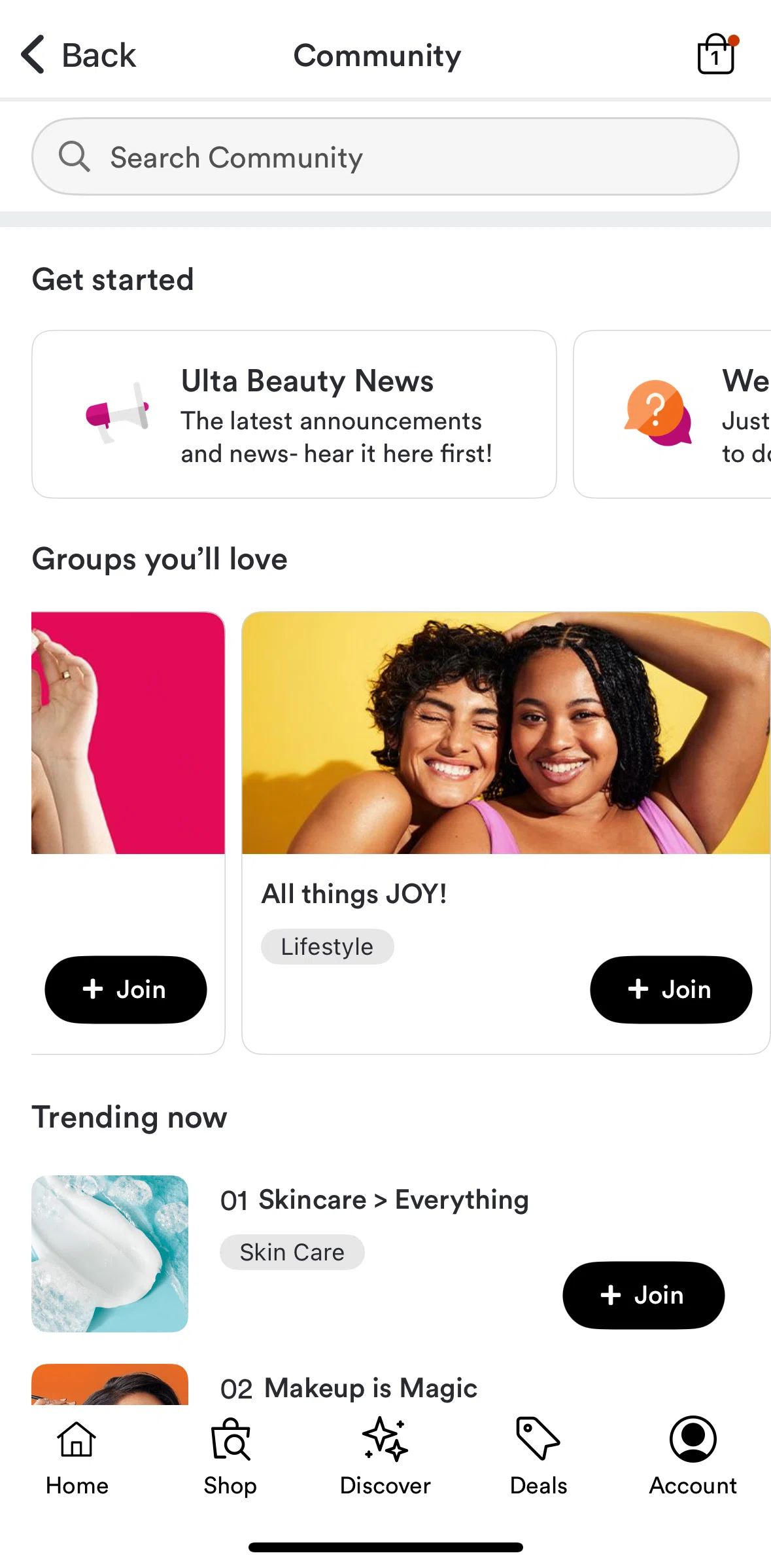 Ulta Beauty Screen screen in the Joining a group flow