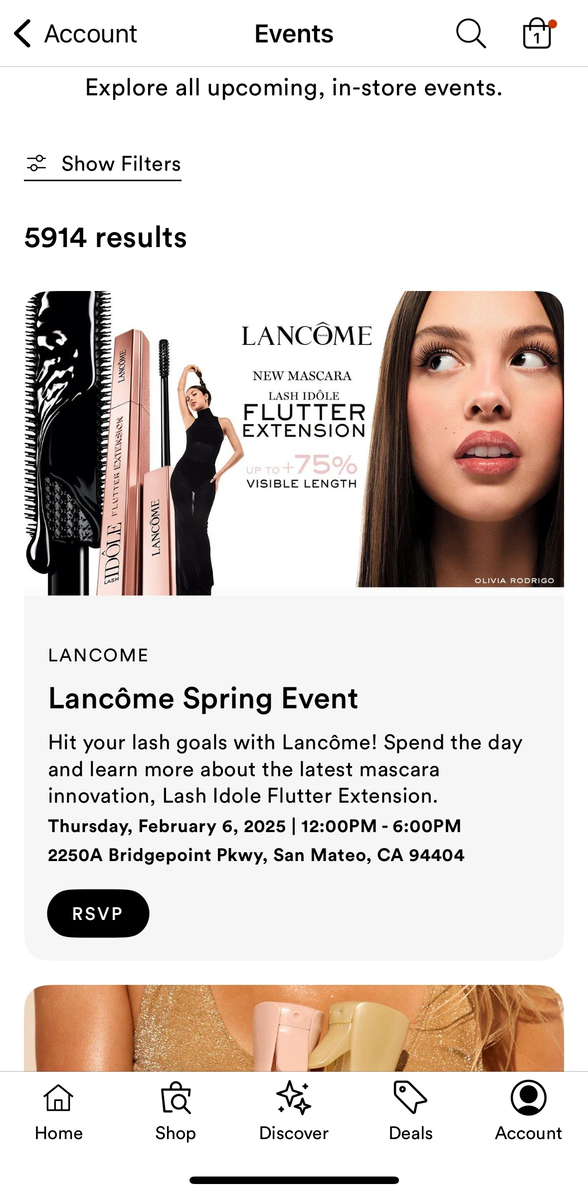 Ulta Beauty Screen screen in the Joining an event flow