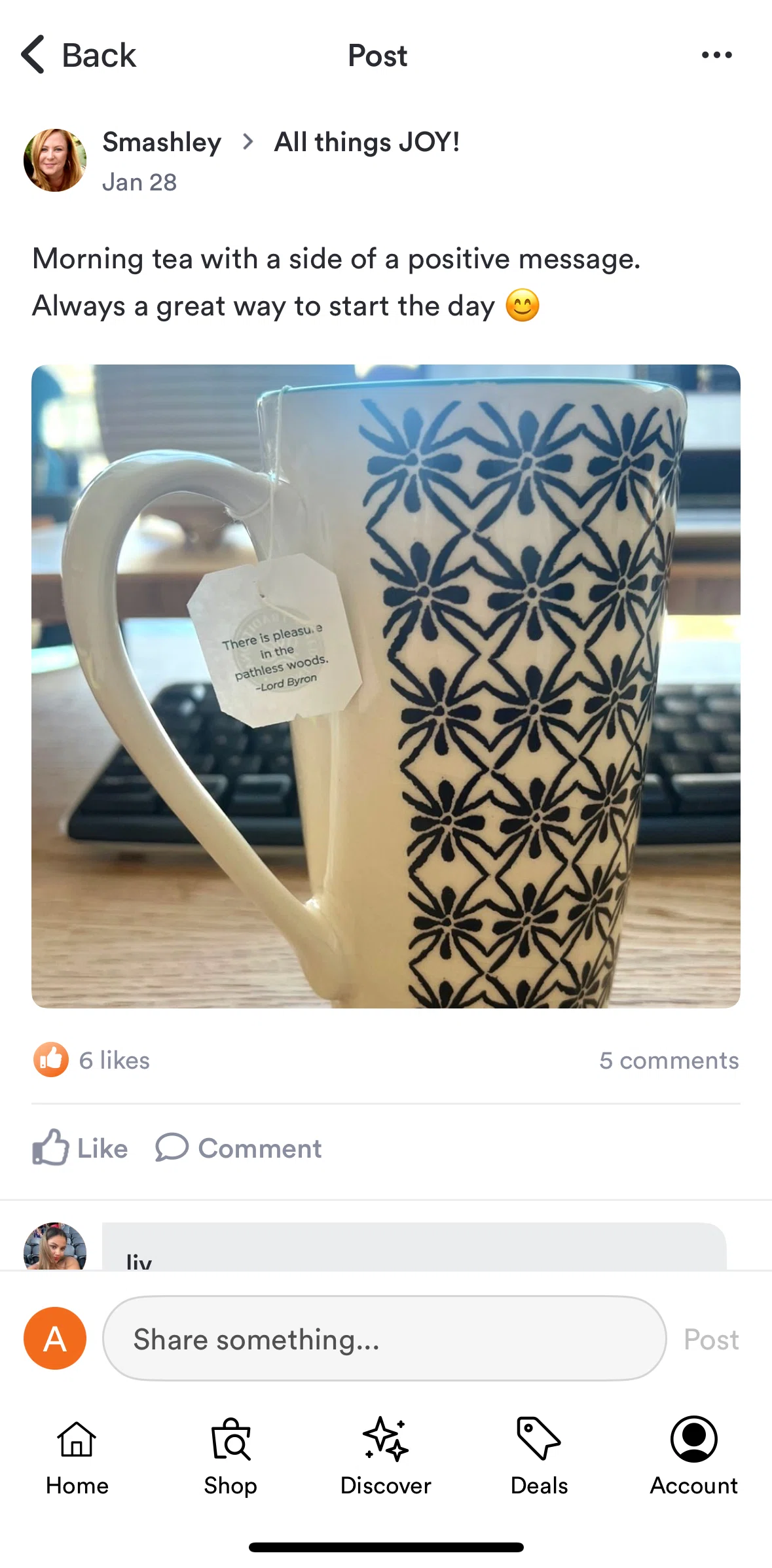 Ulta Beauty Screen screen in the Liking a post flow