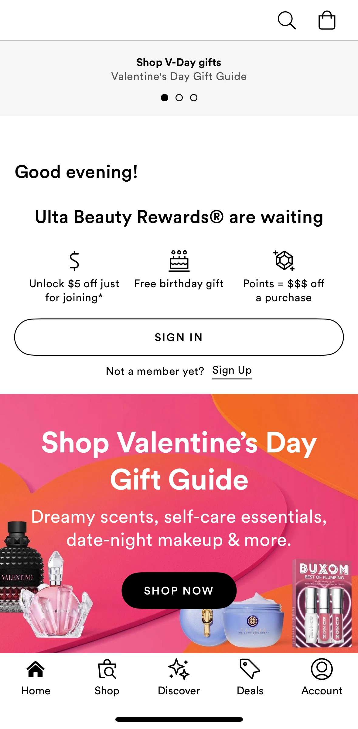 Ulta Beauty Screen screen in the Logging in flow