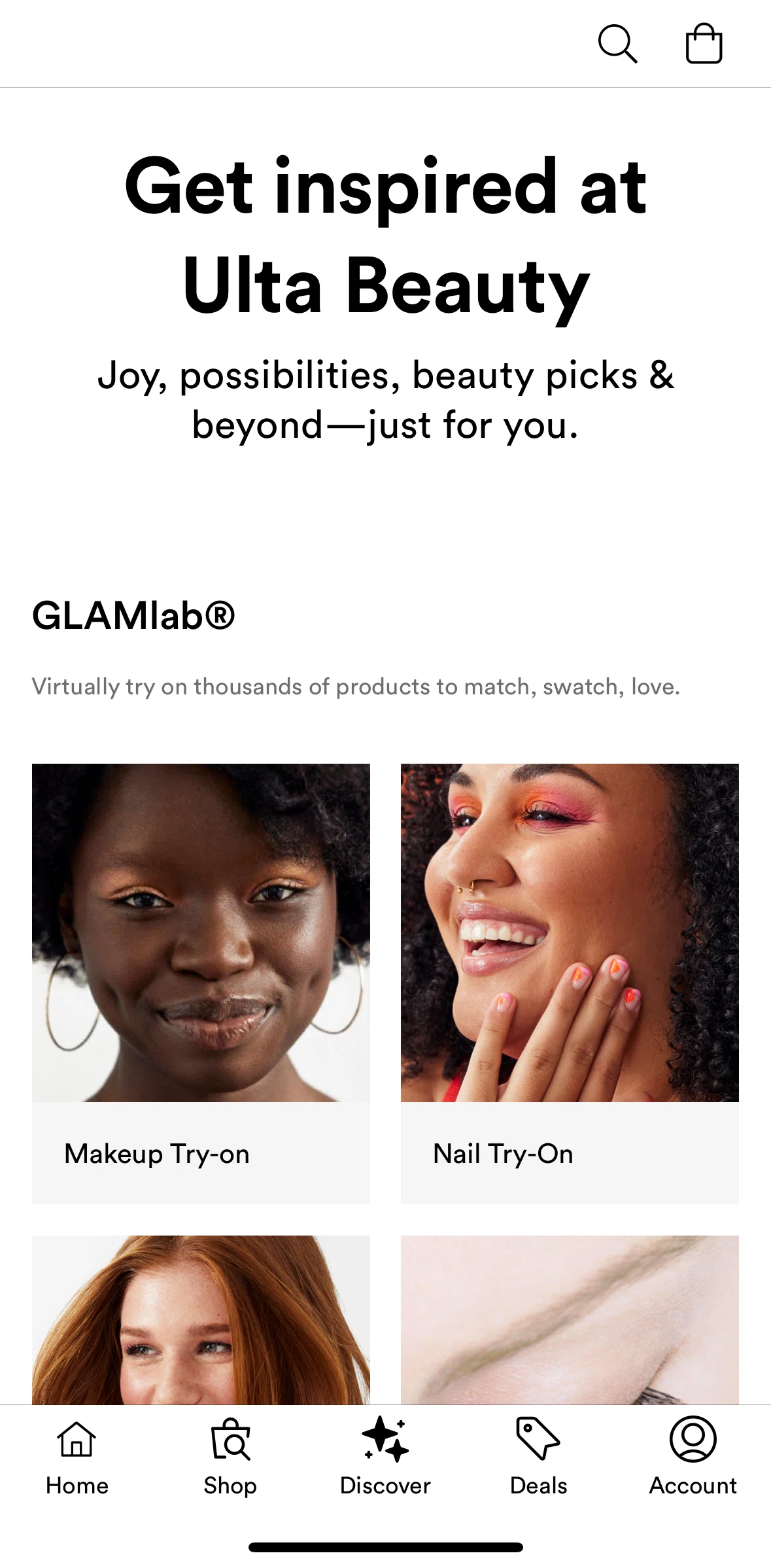 Ulta Beauty Screen screen in the Makeup try-on flow