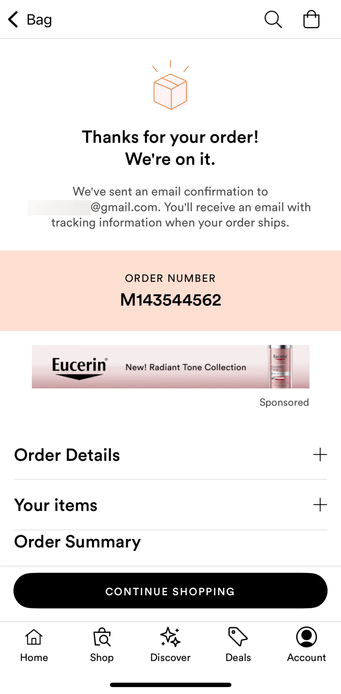 Ulta Beauty Screen screen in the Order detail flow
