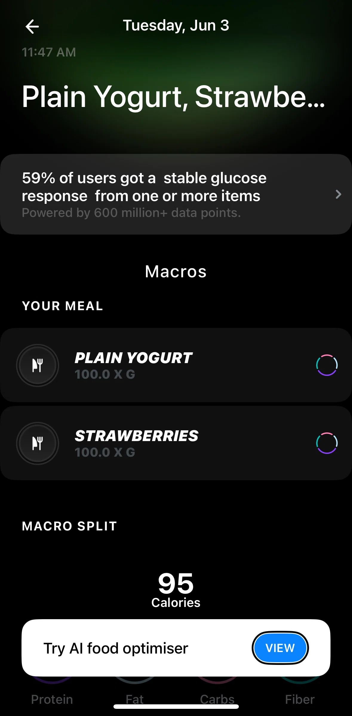 Ultrahuman Screen screen in the AI food optimiser flow