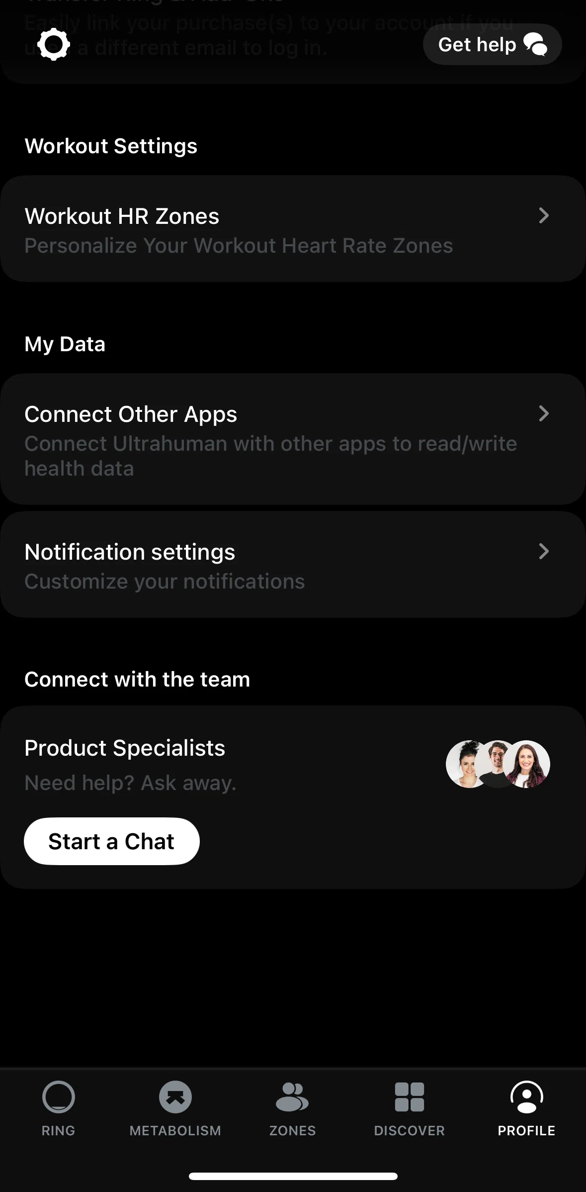Ultrahuman Screen screen in the Answers flow
