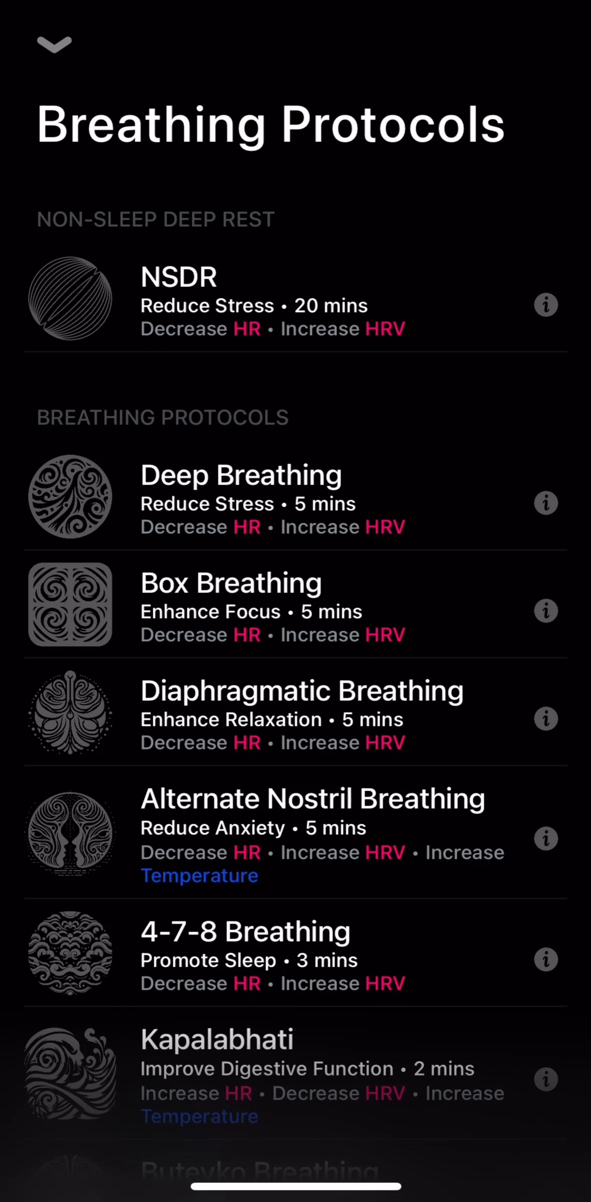 Ultrahuman Screen screen in the Breathing protocol info flow