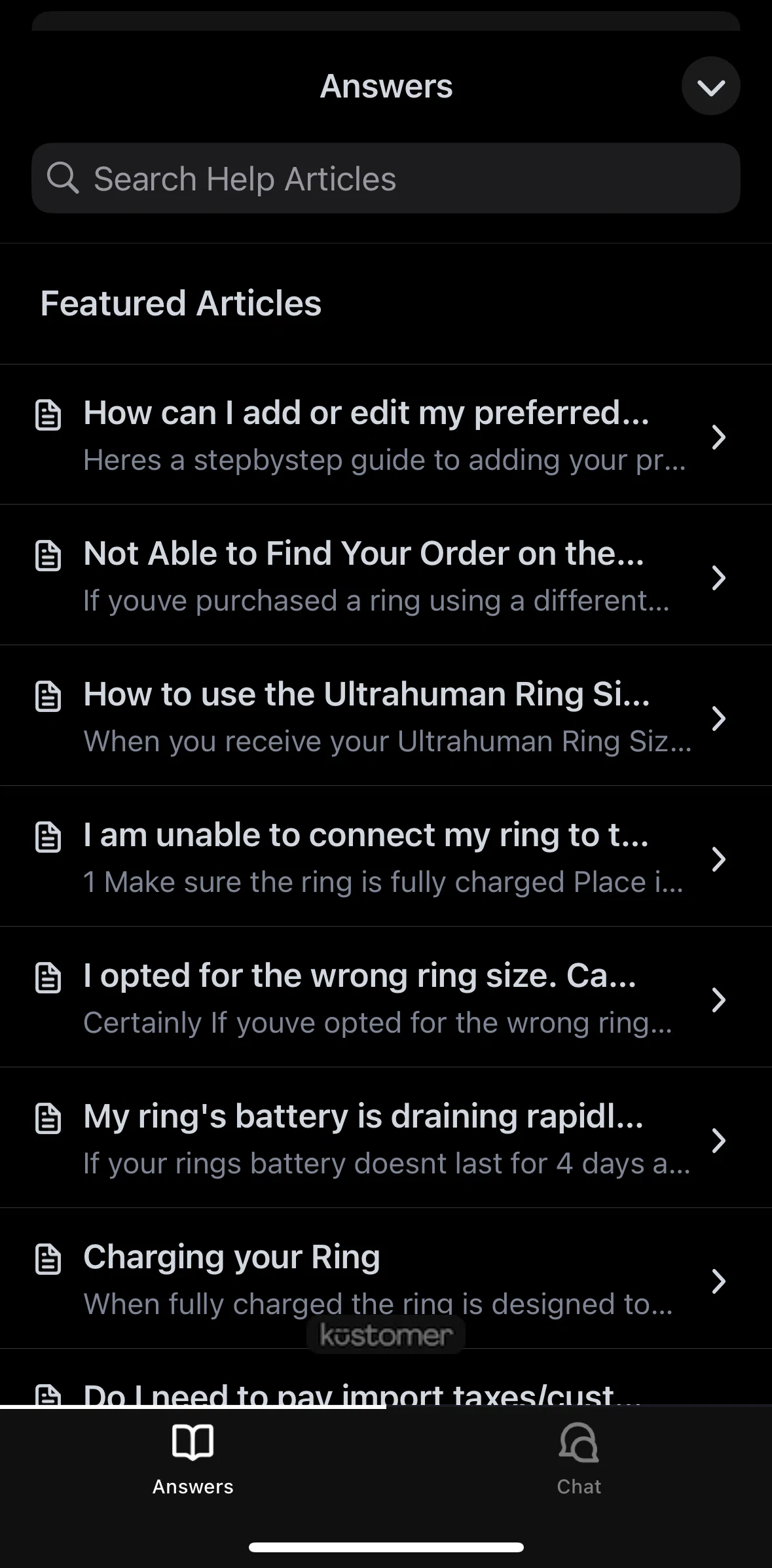 Ultrahuman Screen screen in the Chatting with support flow