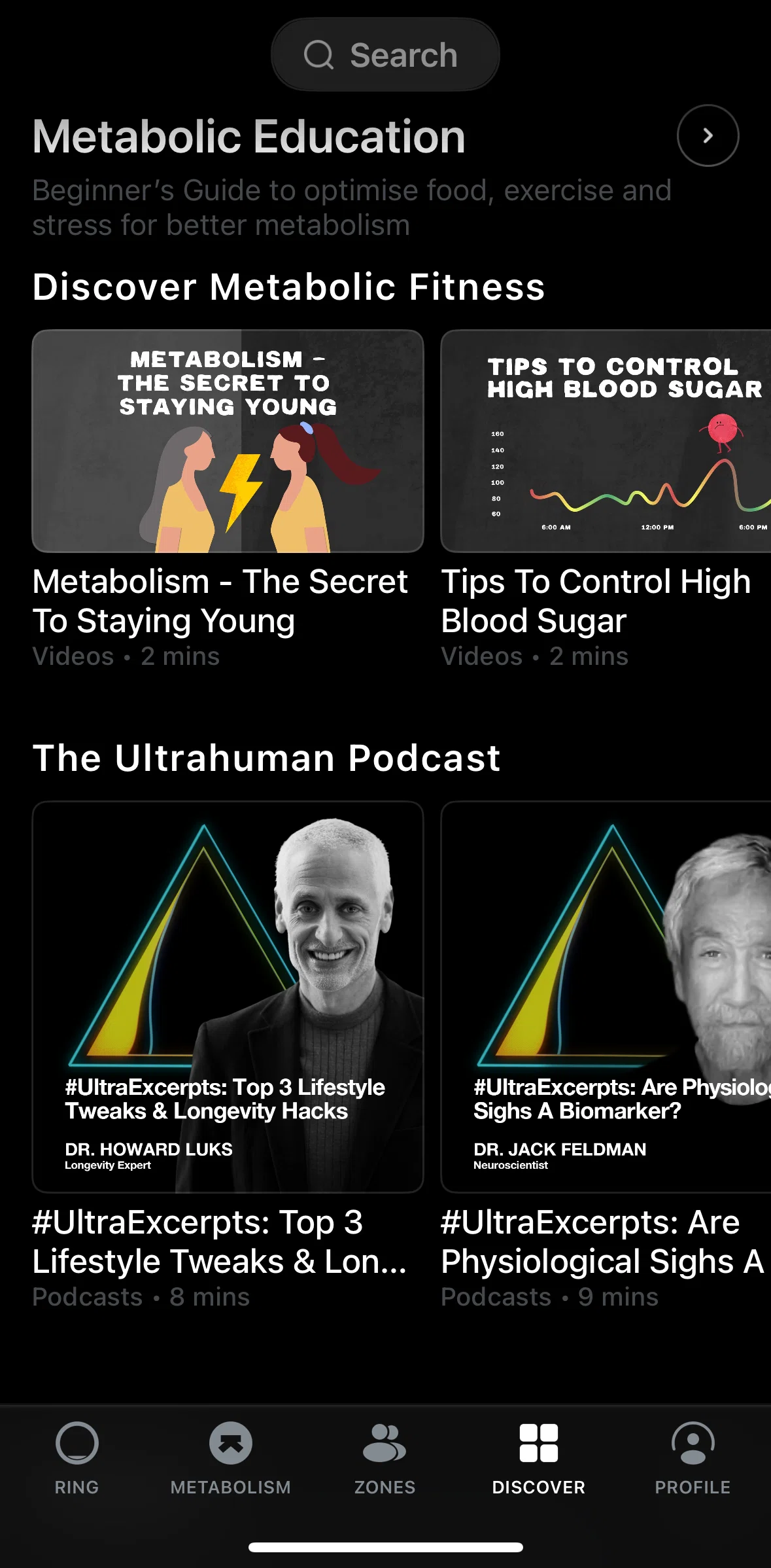 Ultrahuman Screen screen in the Listening to a podcast flow