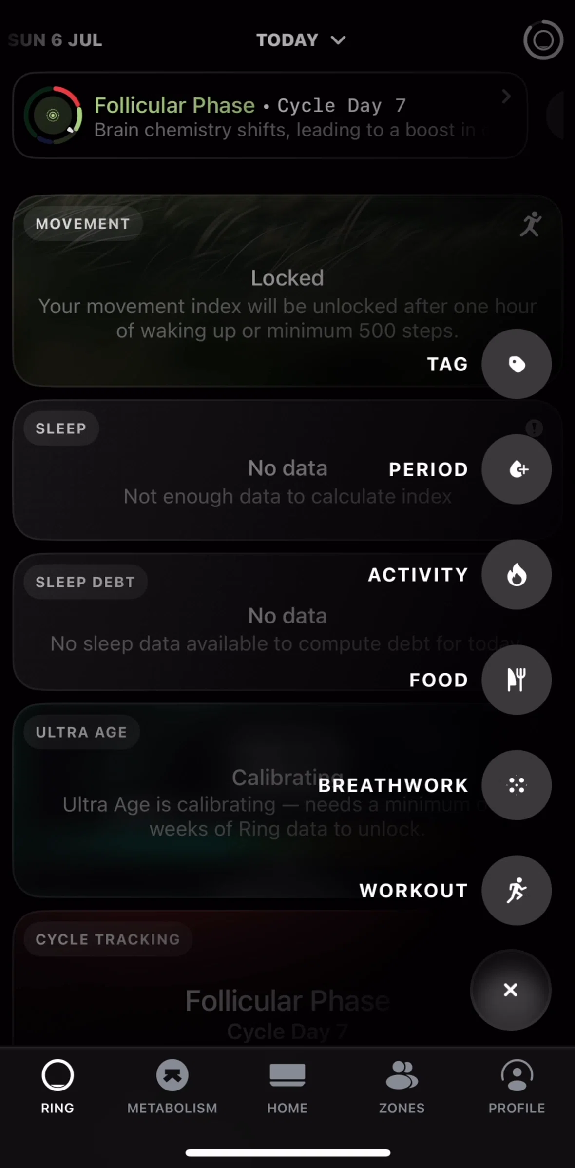 Ultrahuman Screen screen in the Logging breathwork flow