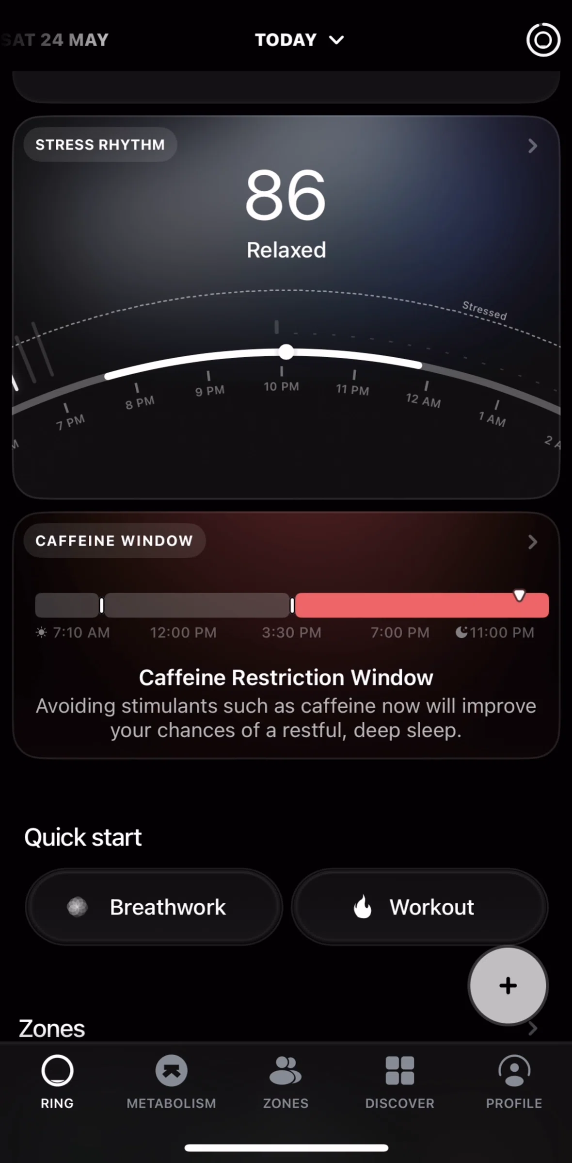 Ultrahuman Screen screen in the Stress rhythm flow