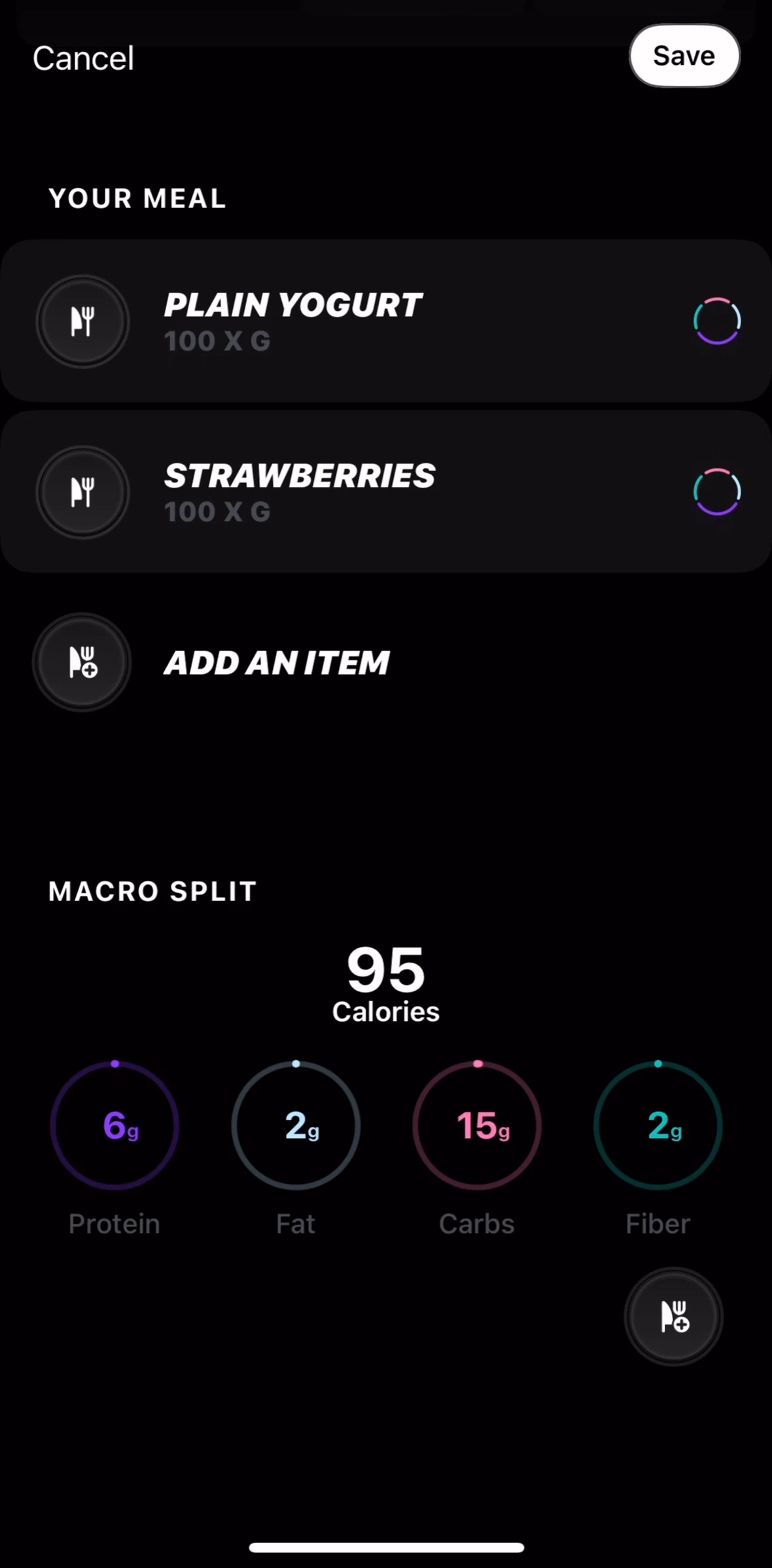 Ultrahuman Screen screen in the Updating food quantity flow