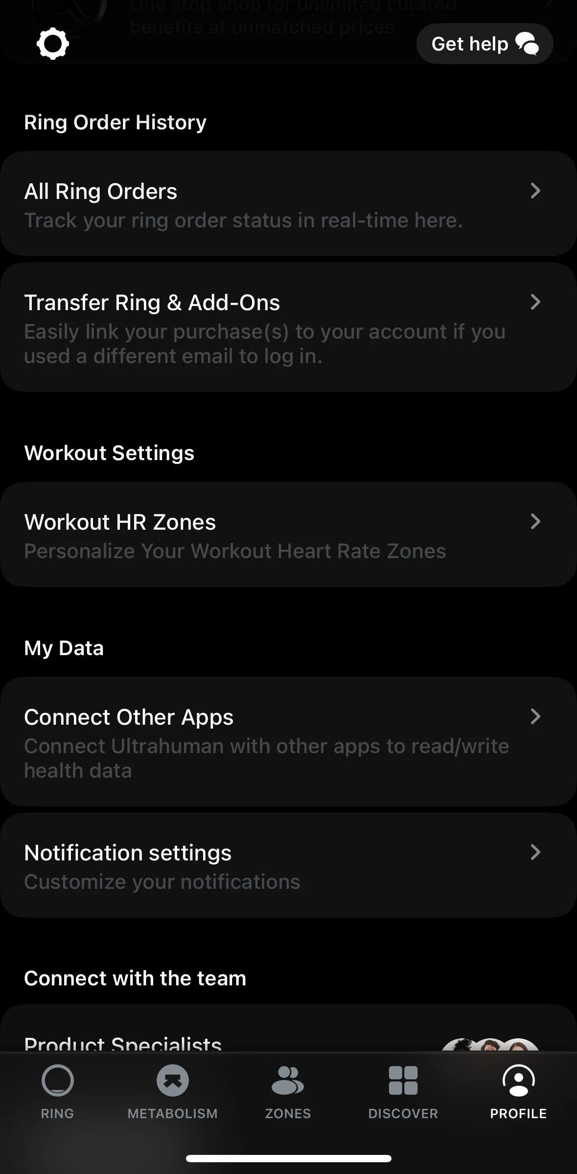 Ultrahuman Screen screen in the Updating notification settings flow