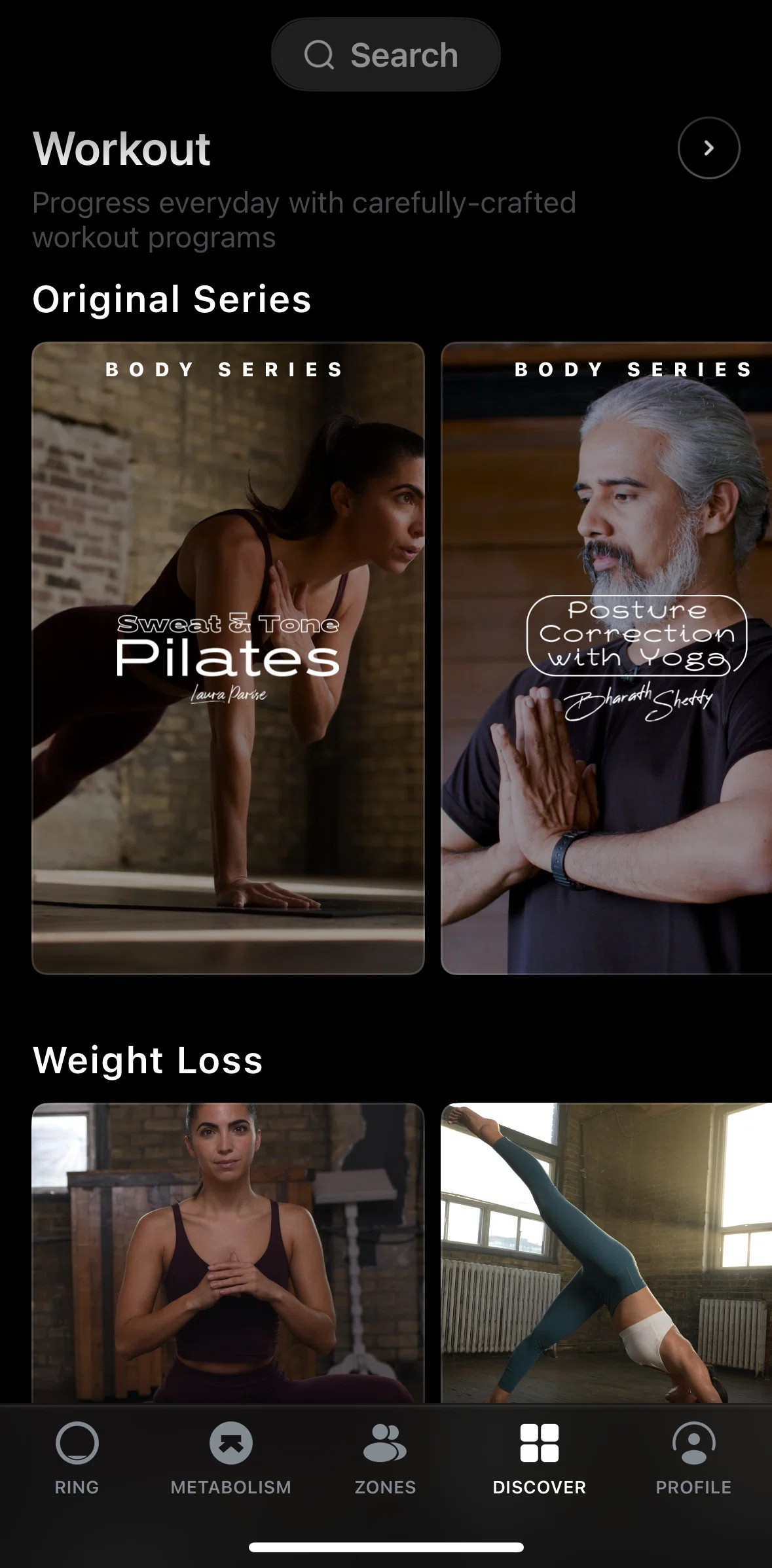 Ultrahuman Screen screen in the Workout series flow