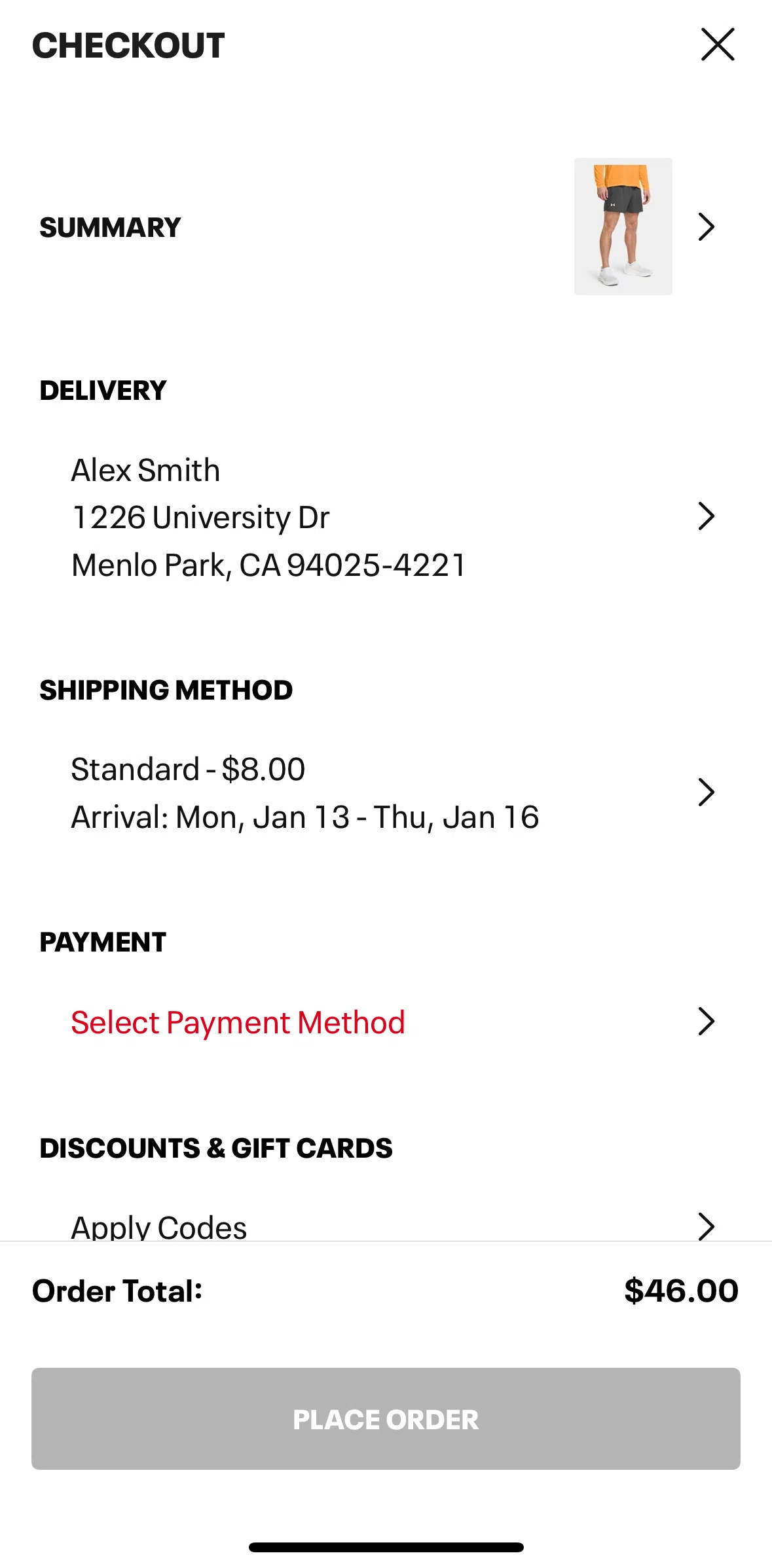 Under Armour Screen screen in the Adding payment method flow