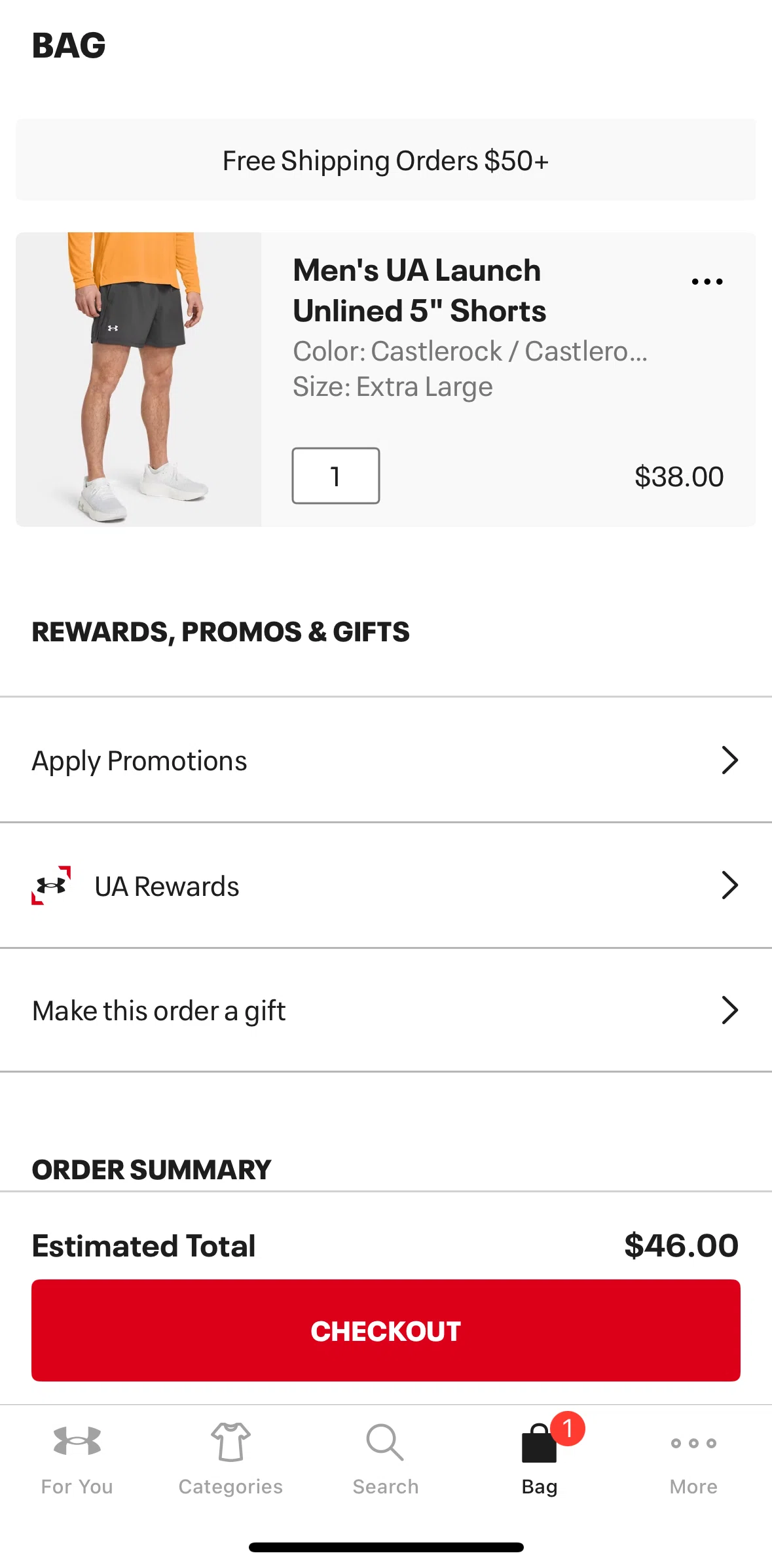 Under Armour Screen screen in the Applying promo code flow