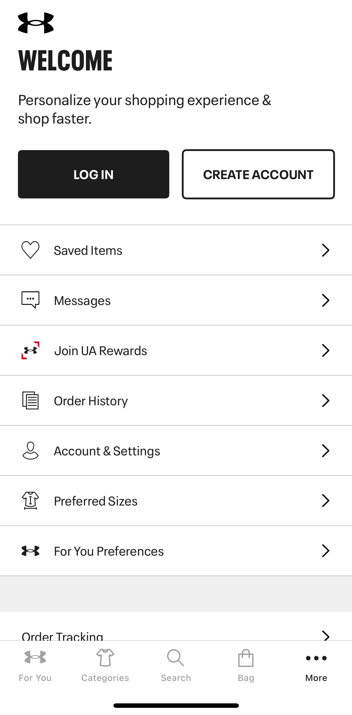 Under Armour Screen screen in the Logging in flow
