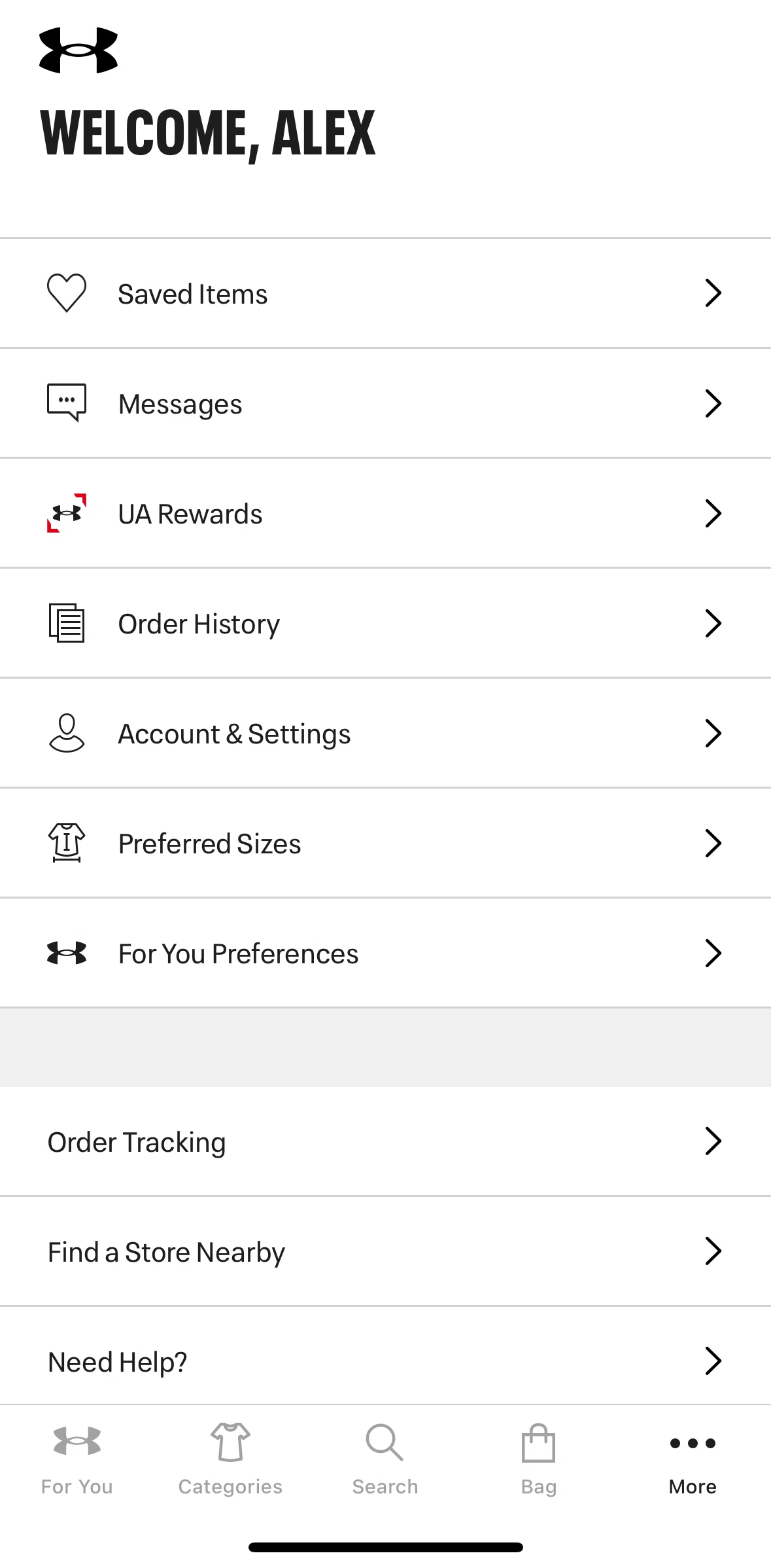 Under Armour Screen screen in the Saved items flow