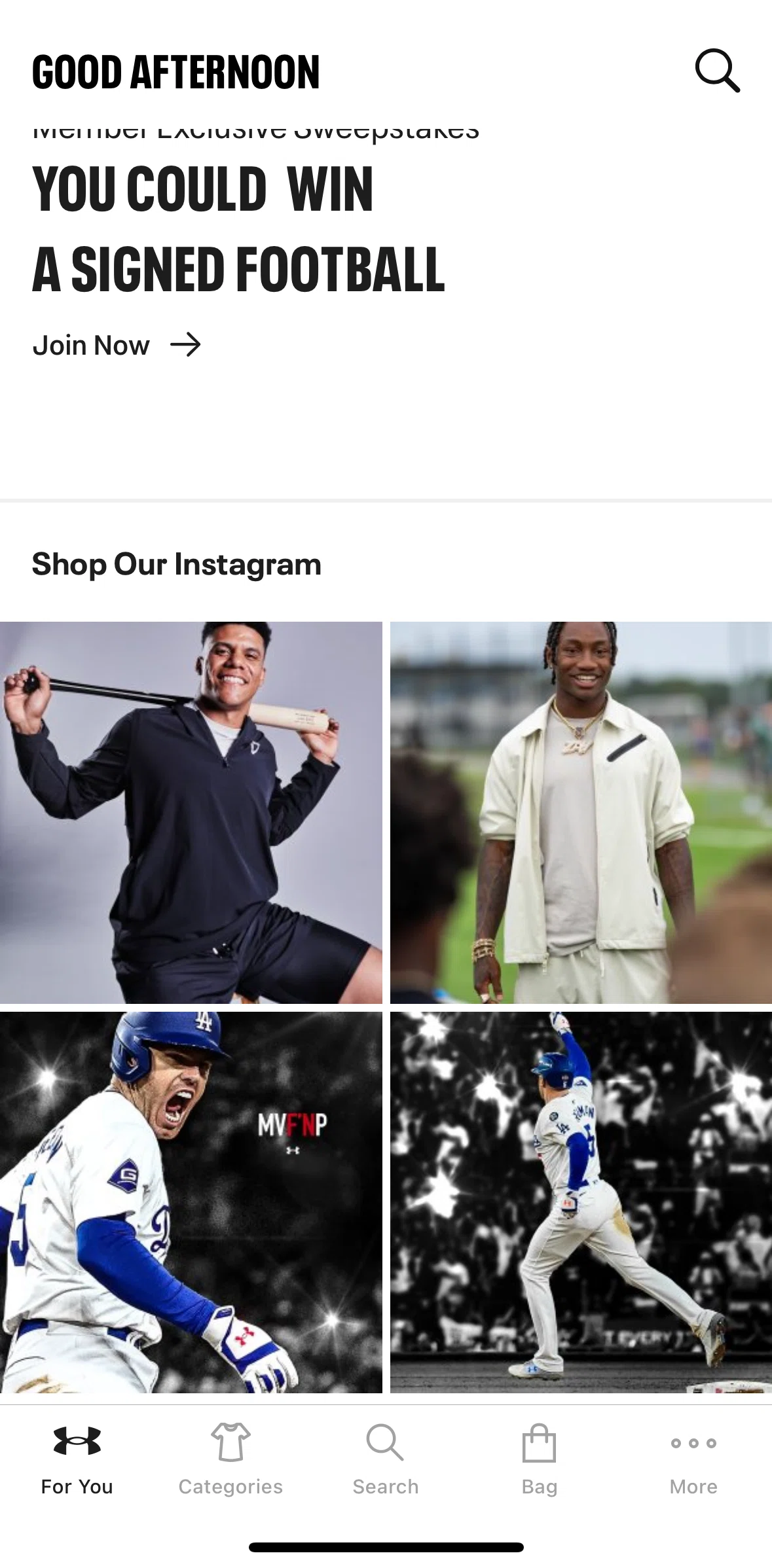 Under Armour Screen screen in the Shop our Instagram flow