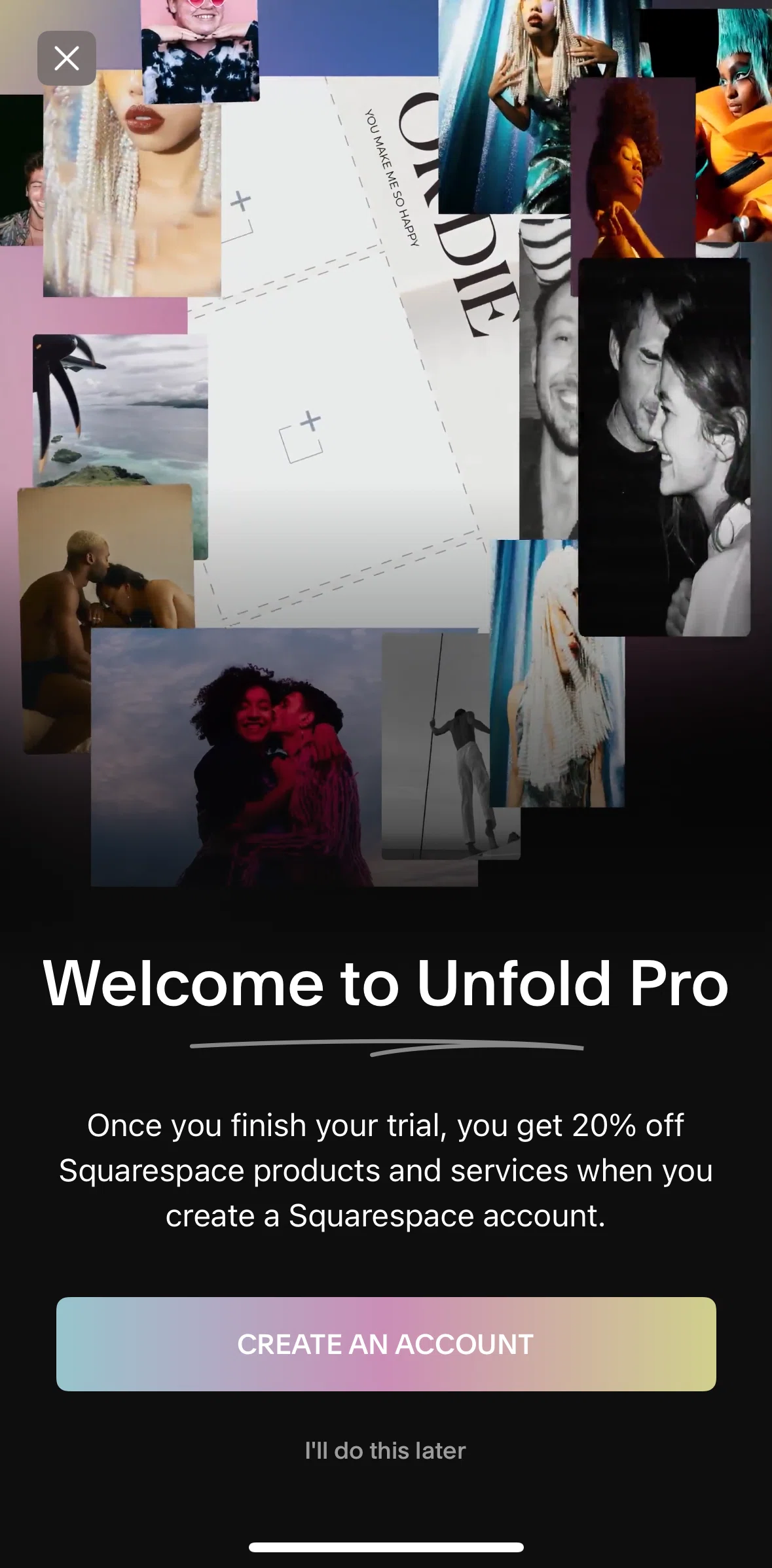 Unfold Screen screen in the Creating an account flow