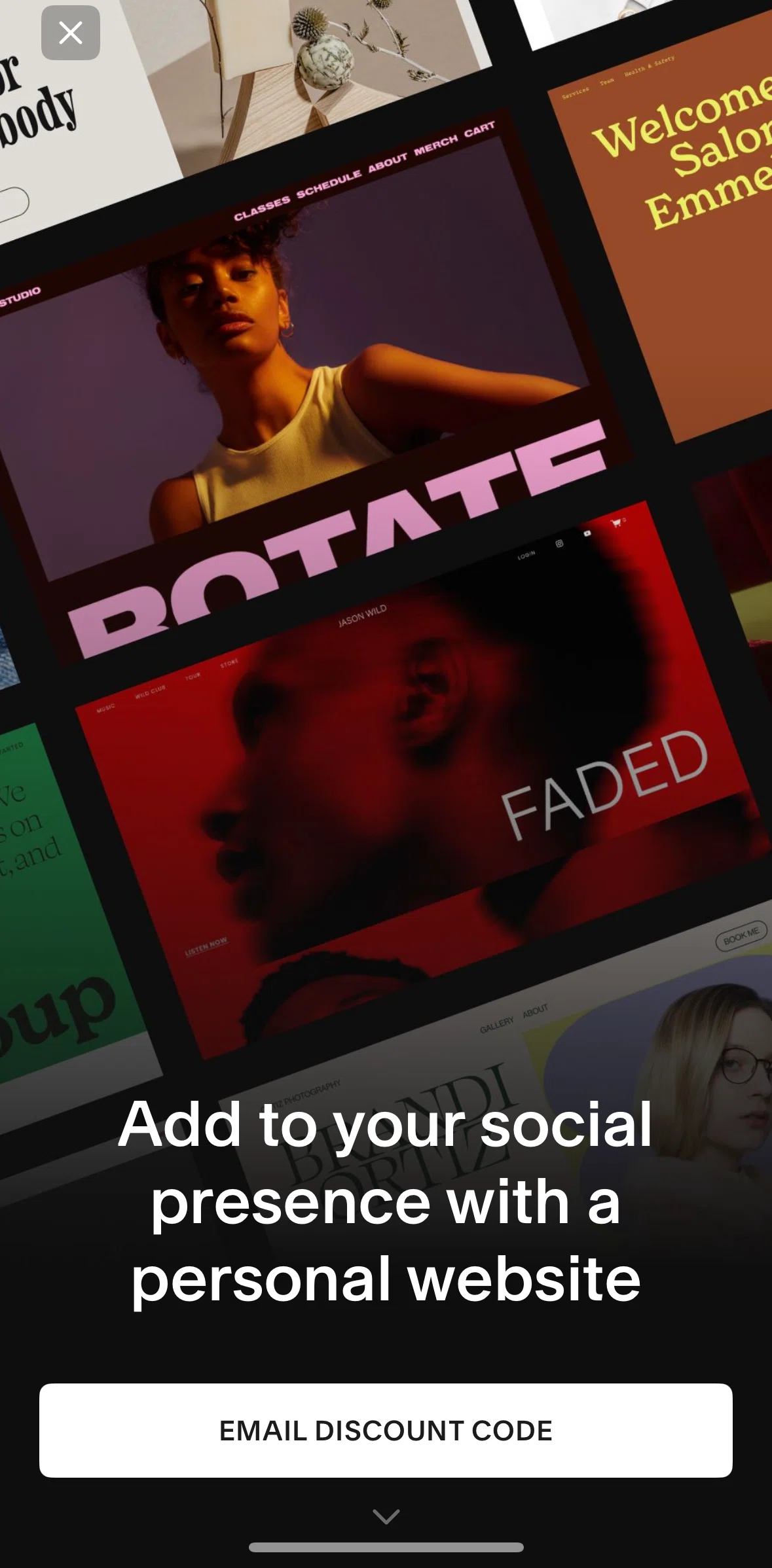 Unfold Screen screen in the Email discount code flow