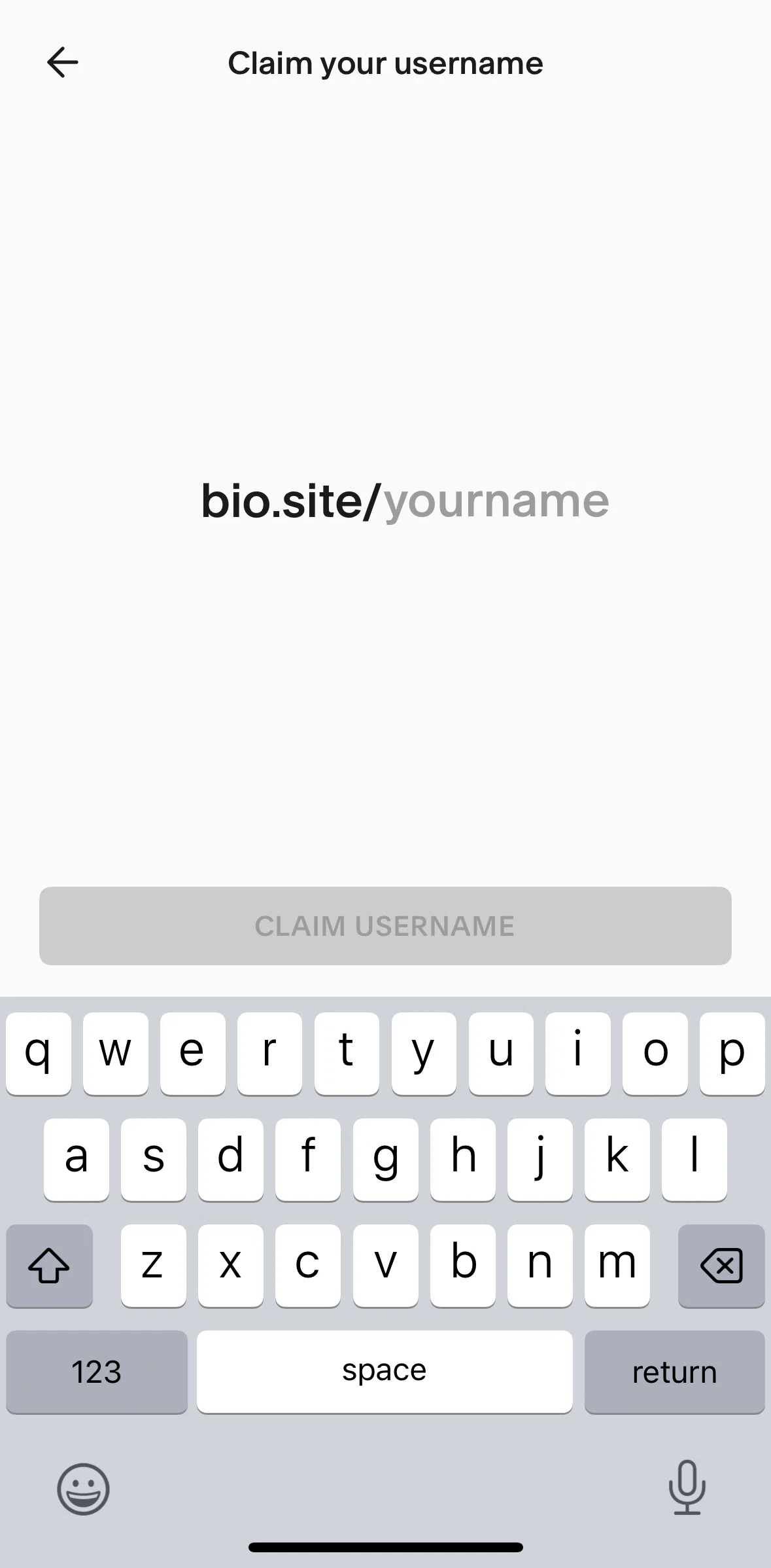 Unfold Screen screen in the Publishing a bio site flow