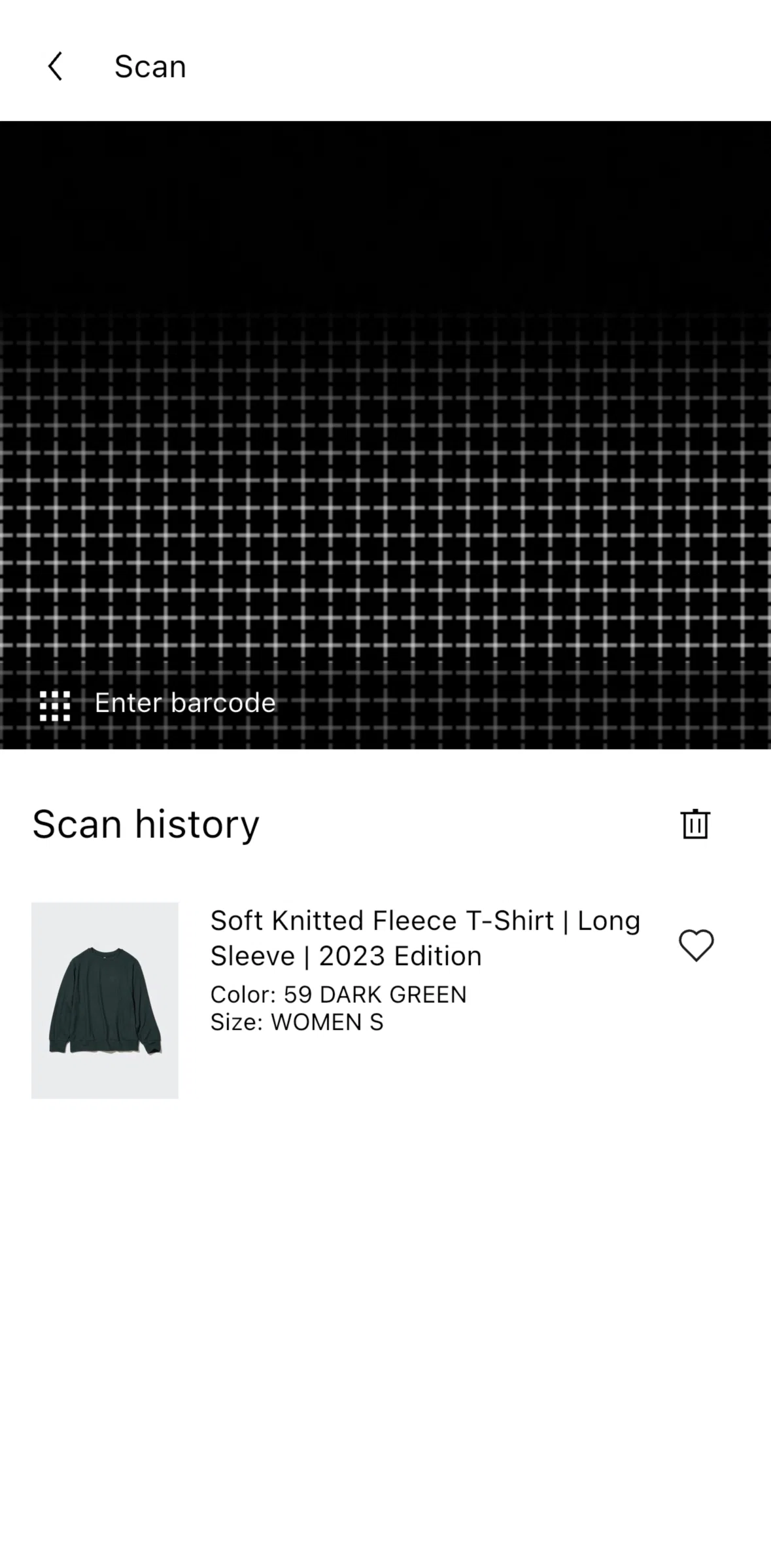 UNIQLO Screen screen in the Deleting scan history flow