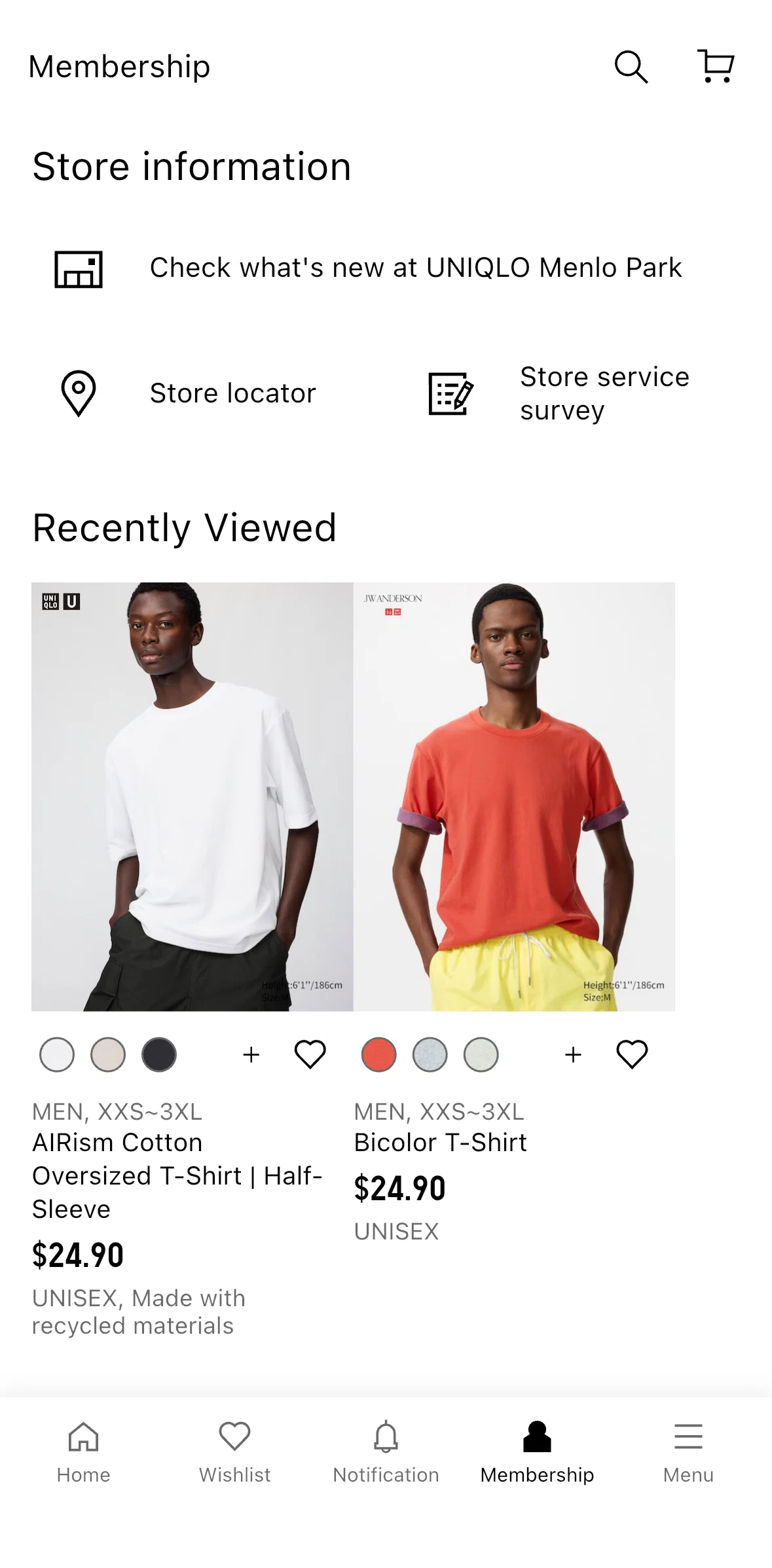 UNIQLO Screen screen in the Favorite store flow